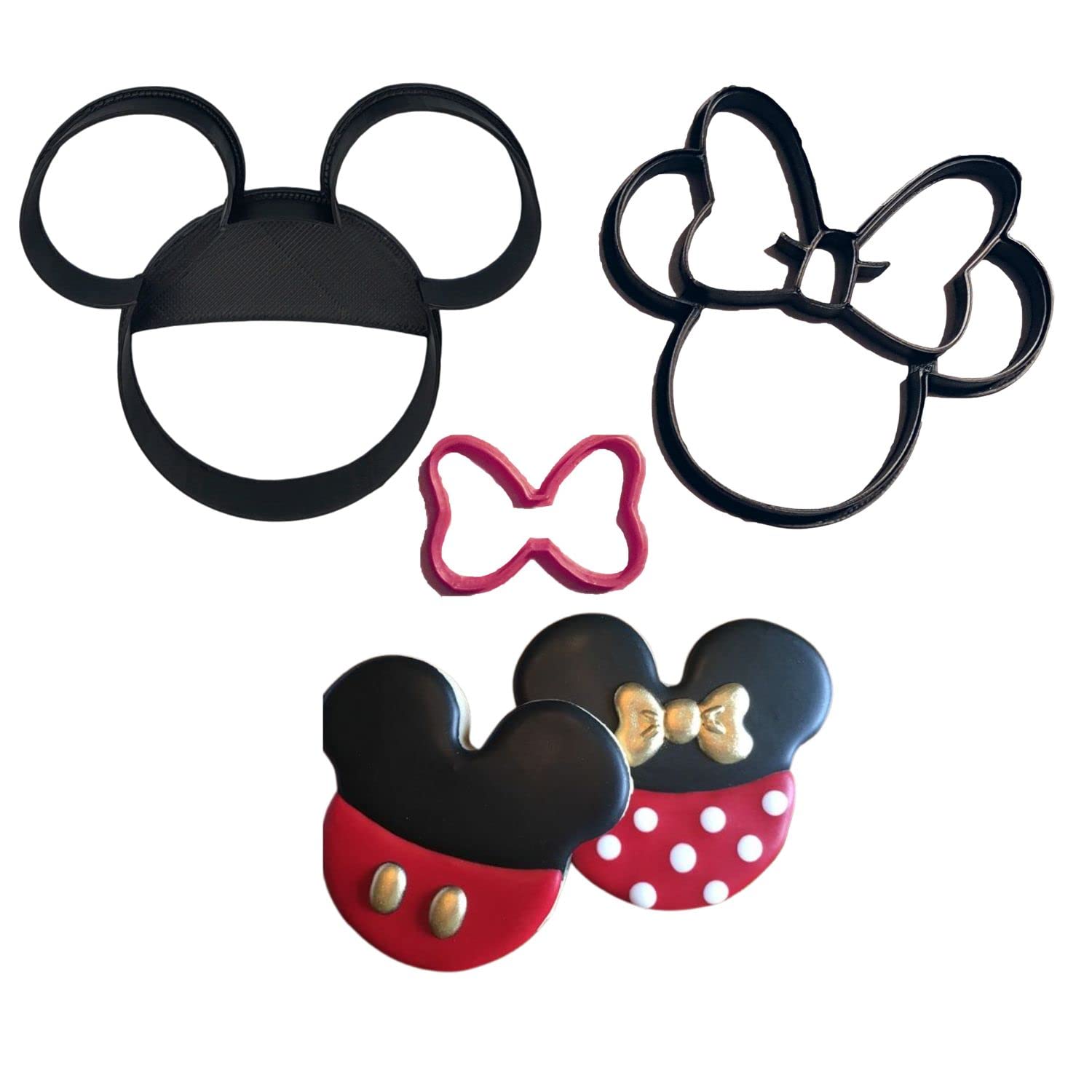 Mouse Cookie Cutters. Inspired By Mickey Head And Minnie Mouse Face Cartoon Characters With Red Hair Bow Cookie Cutters Made In