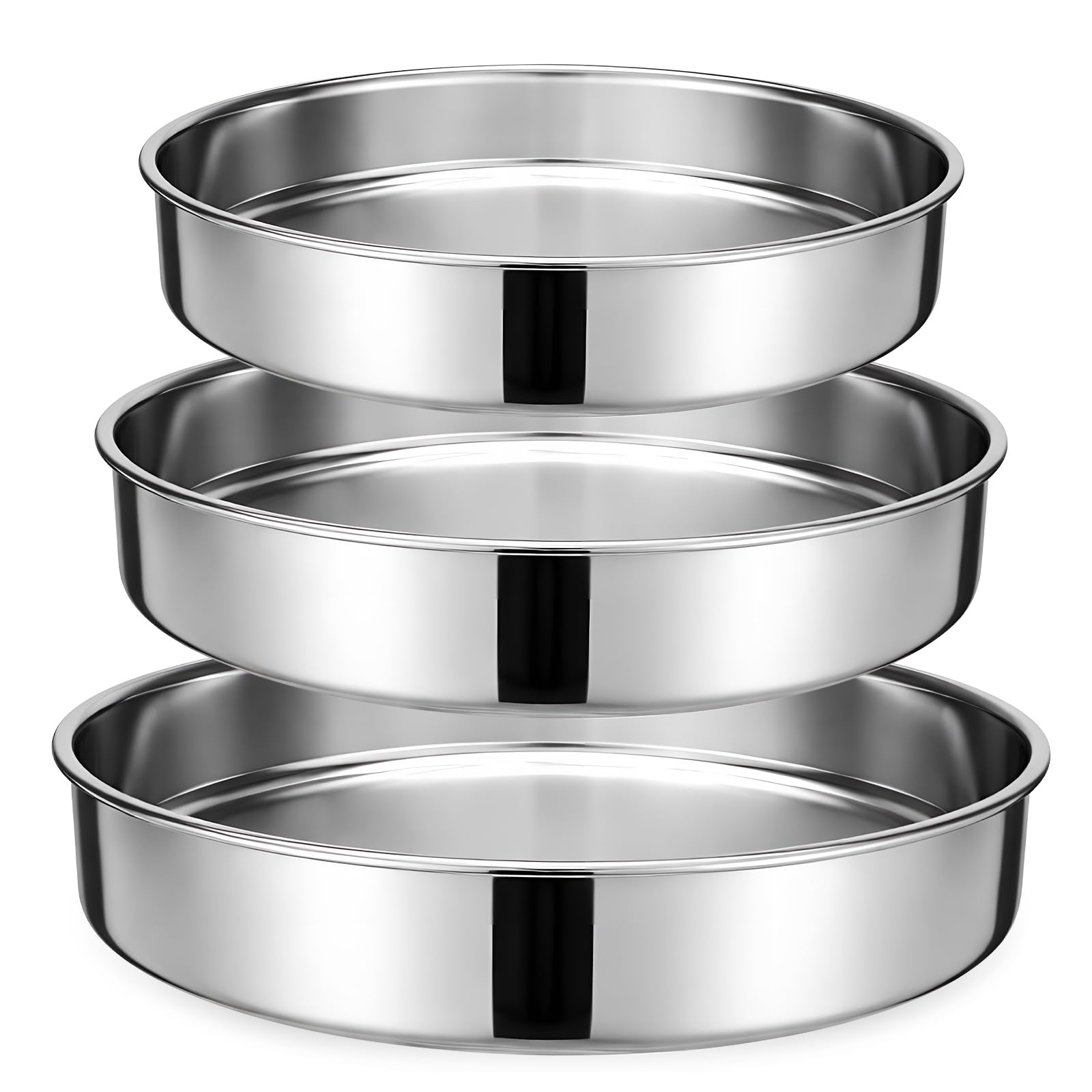 Geetery Stainless Steel Round Cake Pans Set of 3, 11, 12.6, 14 Baking Pans Durable & Non Stick for Layer Cakes, Wedding Cakes