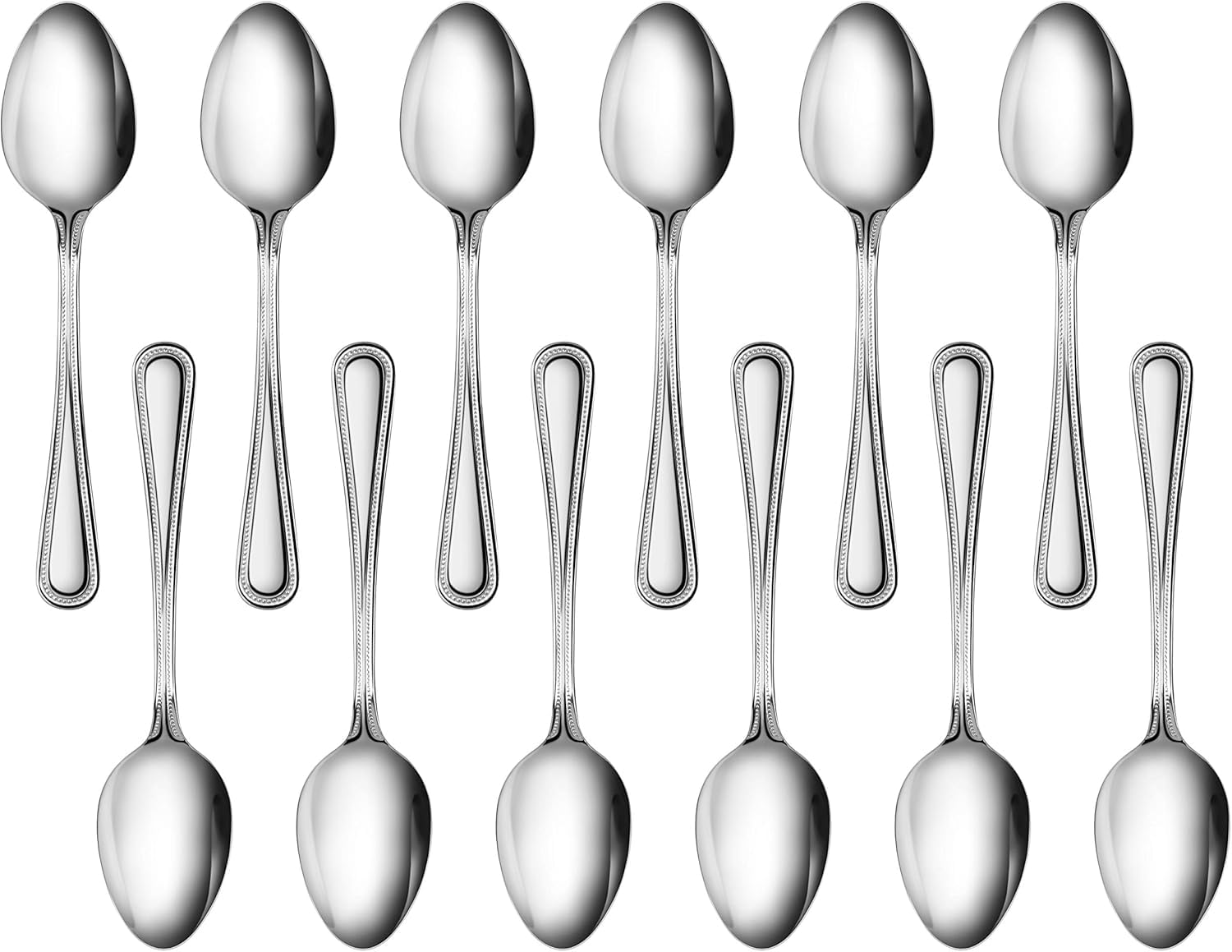 New Star Foodservice Bead Pattern 18/0 Stainless Steel Dinner/Dessert Spoon, 7.6-Inch, Set of 12, Commercial Grade