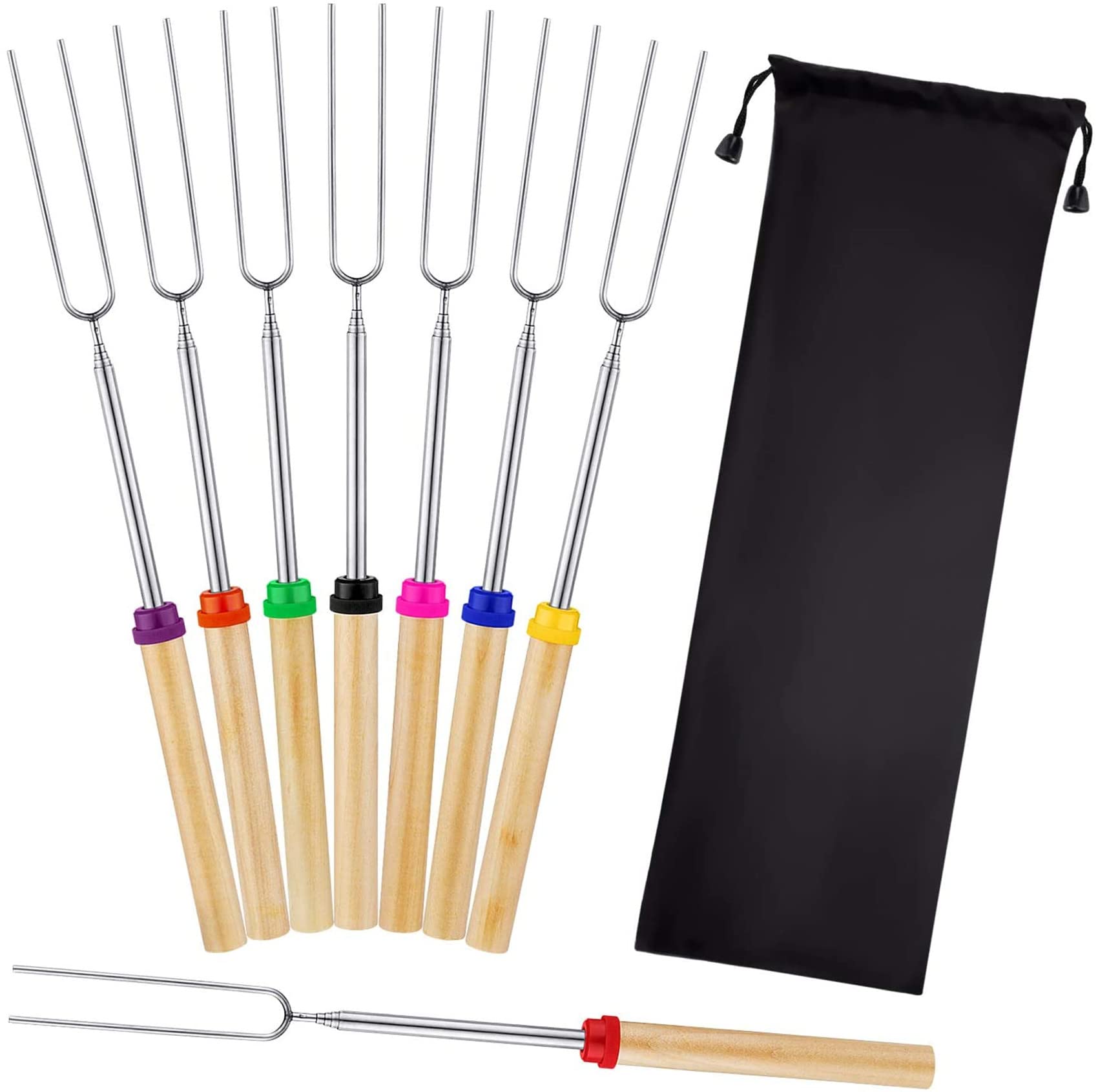 Mluchee 8Pack Marshmallow Roasting Sticks Smores Skewers For Fire Pit 32Inch Telescoping Sausage Bbq Hot Dog Forks Portable Carr