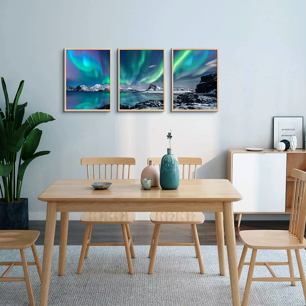Natural Wood Framed Wall Art For Living Room Wall Decoration For Bedroom Abstract Wall Pictures Office Wall Decor Blue Aurora Sc