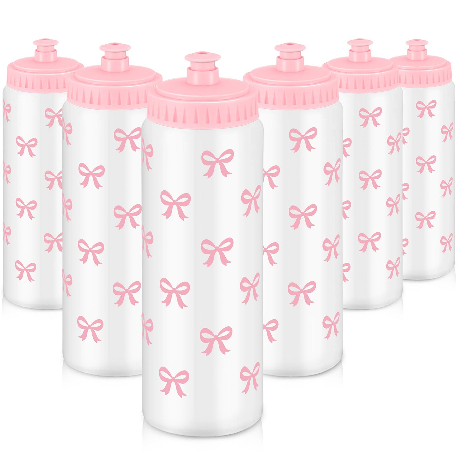 Honeydak 6 Pcs Pink Bow Water Bottle 20 oz Pink Bow Squeeze Water Cup