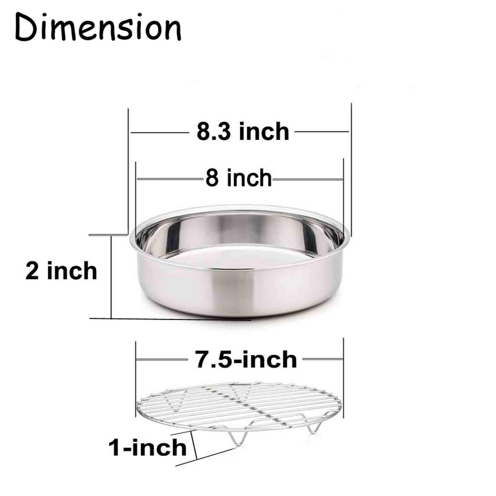 Teamfar 8 Inch Cake Pan And Rack Set Of 4, Stainless Steel Round Tier Cake Pans, For Baking Cooling Steaming, Fit In Oven, Pot,