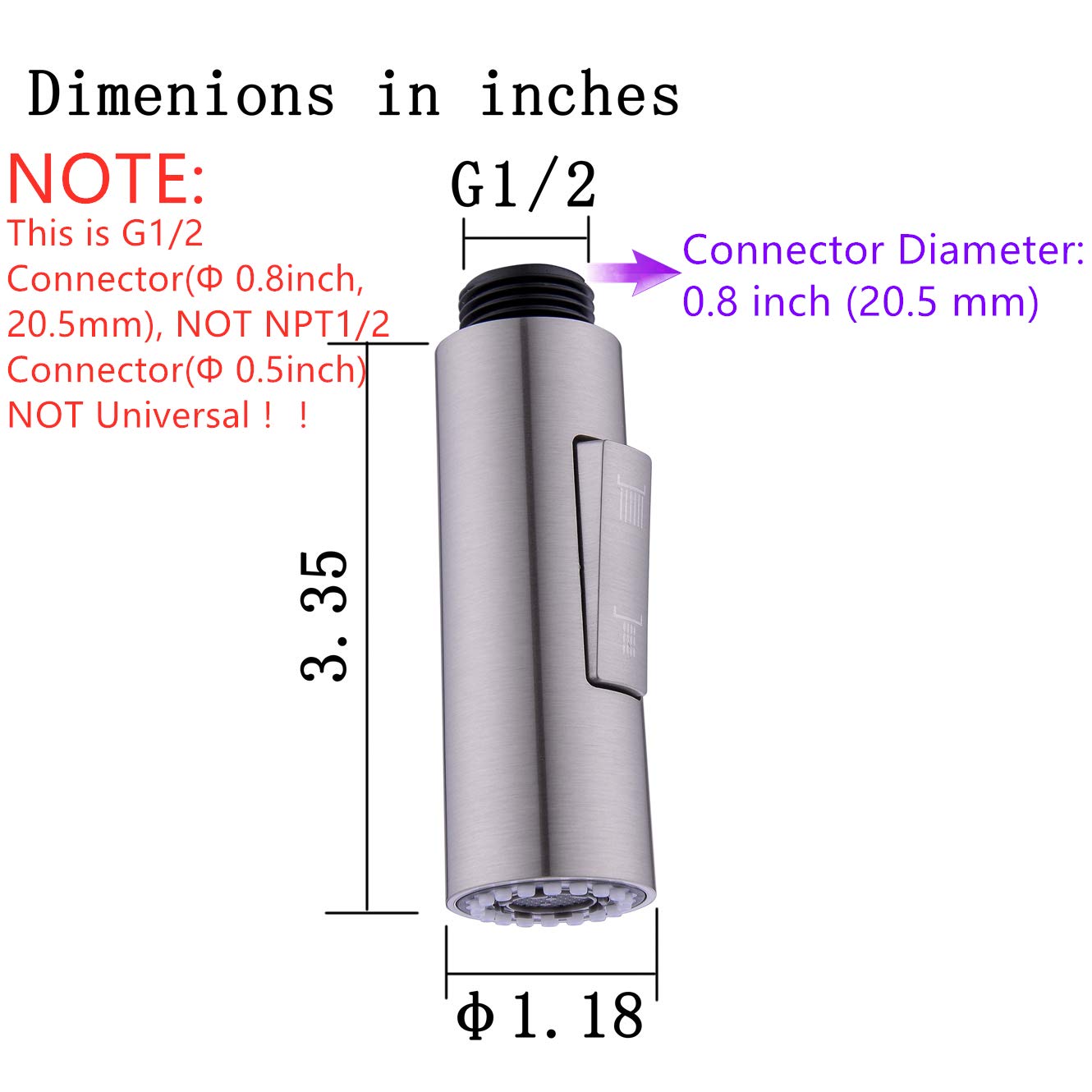 GORDEE Pull Down Spray Head for Kitchen Faucet  Column Shape 2-Function Kitchen Bathroom Sink Faucet Replacement Head  1.8 GPM 0.8 inch Connector(MALE)  General US Standard  Brushed Nickel Silver
