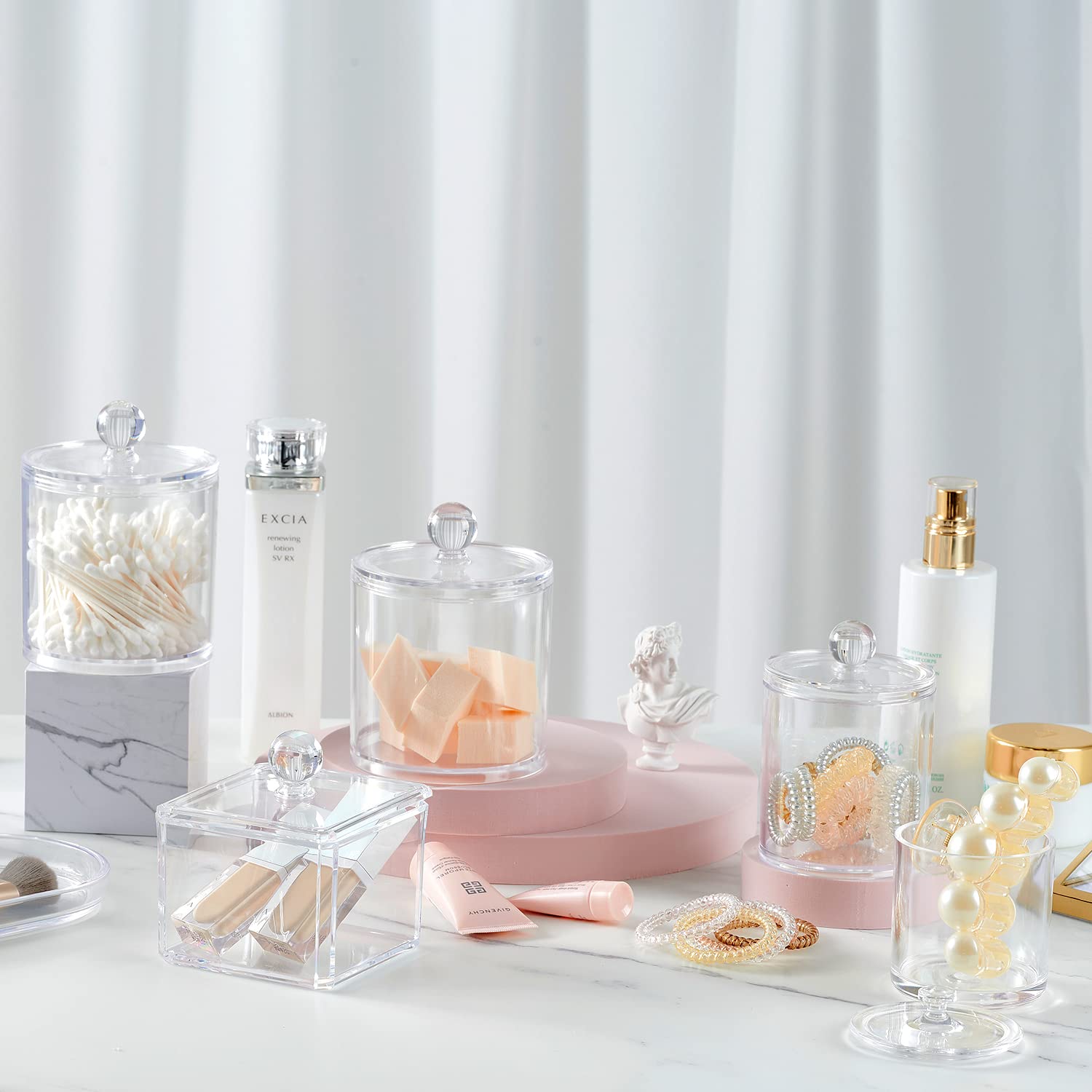 12 Pack Qtip Dispenser Apothecary Jars Bathroom Set With Labels - Sheechungclear Plastic Qtip Holder Storage Set For Cotton Ball