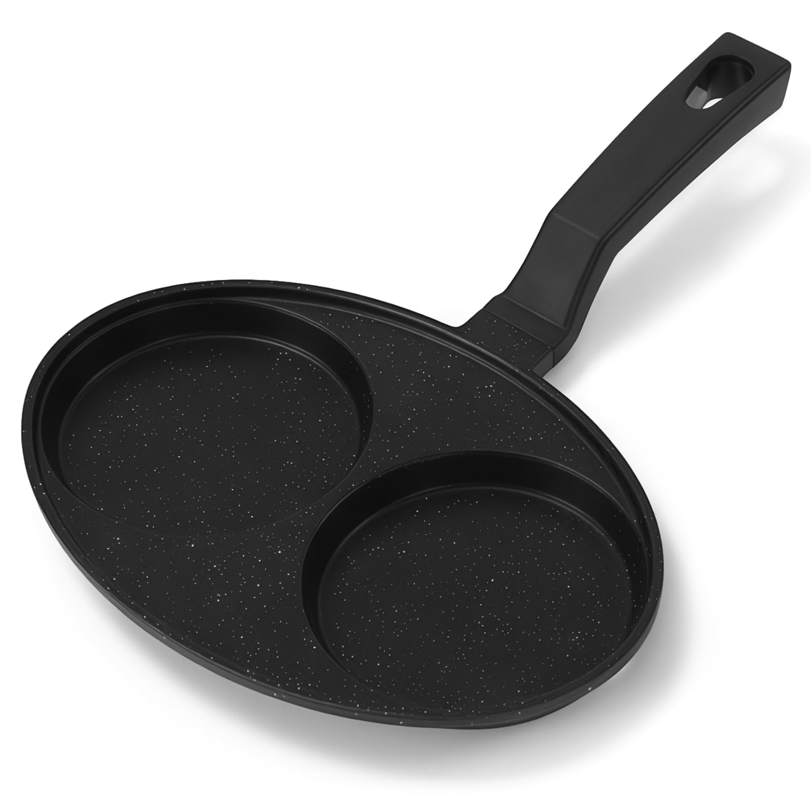Skdqiee 2Cavity Egg Burger Frying Pan for Home Use, Nonstick Cookware with Locking Strainer Lid, Induction Compatible, Black Pl
