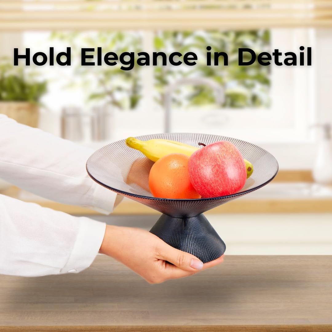 SPRINGBOW Fruit Bowl - 10    Gray Decorative Bowl with Ripple and Pedestal - Purse bowl, Decorative Bowls for Home D  cor, Glass