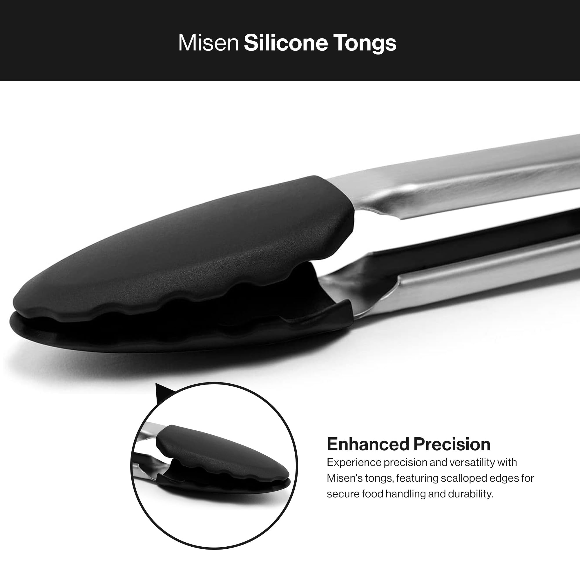 Misen Stainless Steel Kitchen Tongs - Precision Silicone-Tipped Grilling Tool - Heat Resistant, Heavy Duty, Nonstick - Perfect F