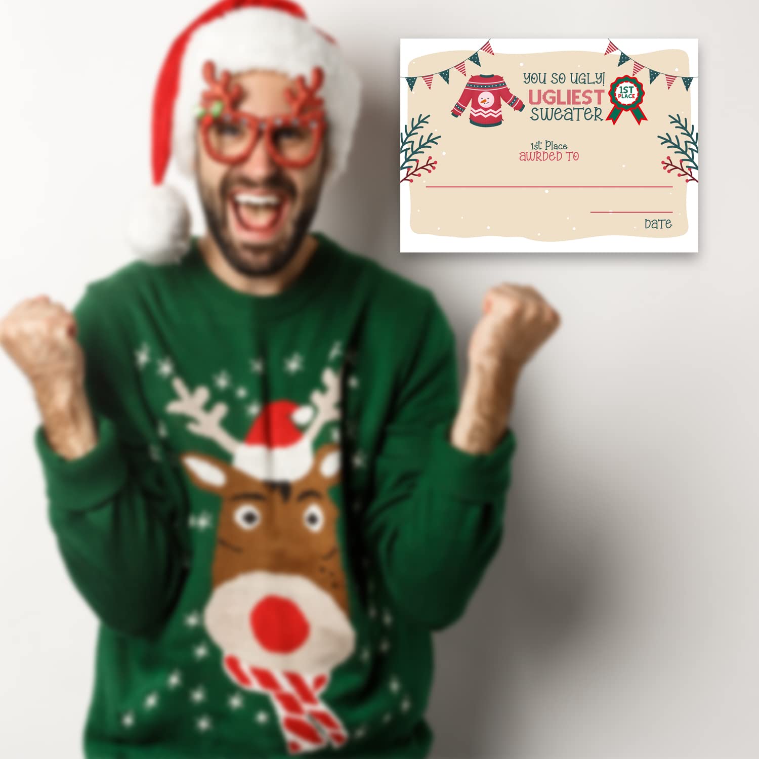 Ugly Christmas Sweater Voting Suit, Ugly Sweater Party Christmas Party, Tacky Christmas Party-1 Sign,1Awards And 50 Guessing Car