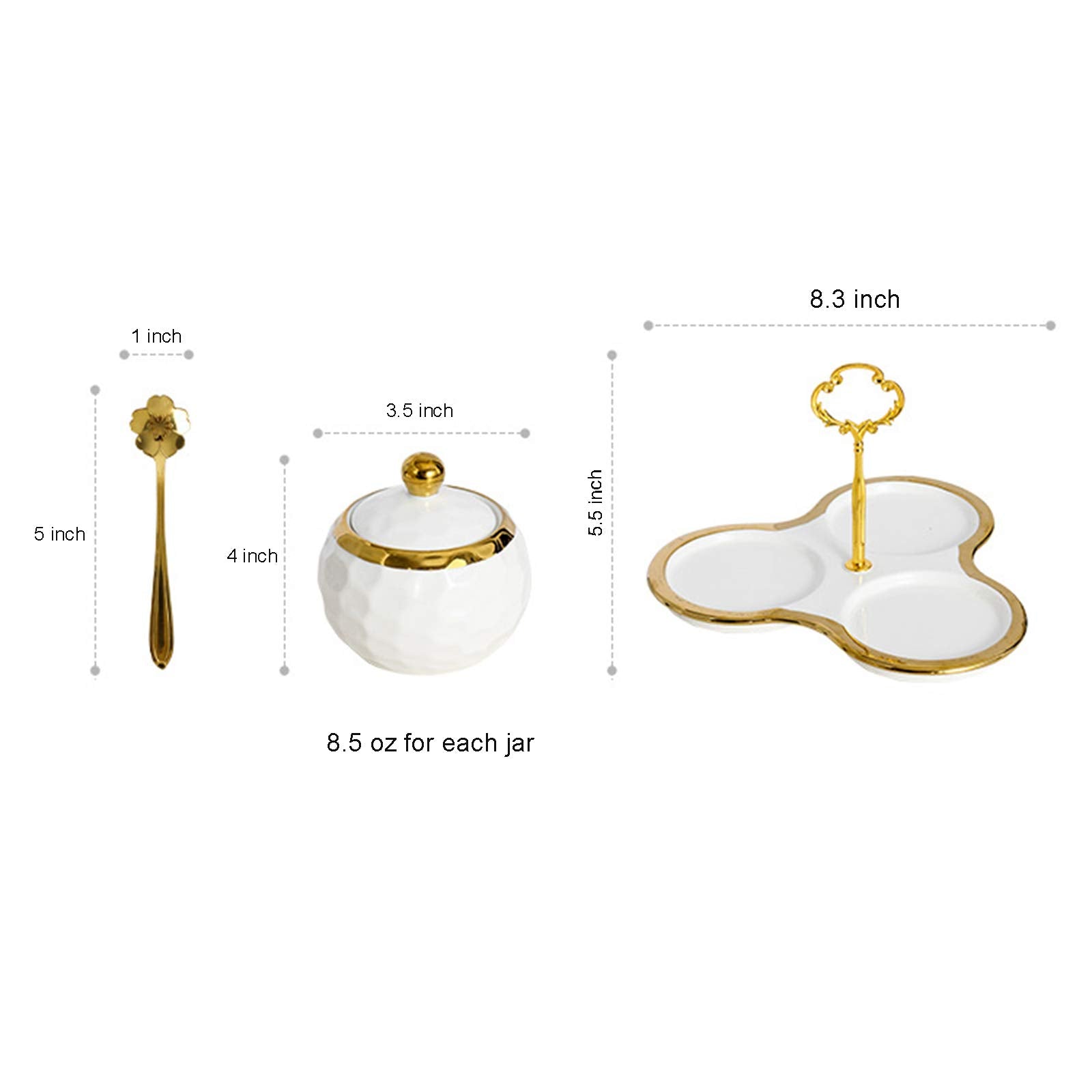 Bihoib Golf Porcelain Sugar Bowl Condiment Pot Salt Container With Lid, Spoon And Tray, Set Of 3, Modern Spice Box Seasoning Jar