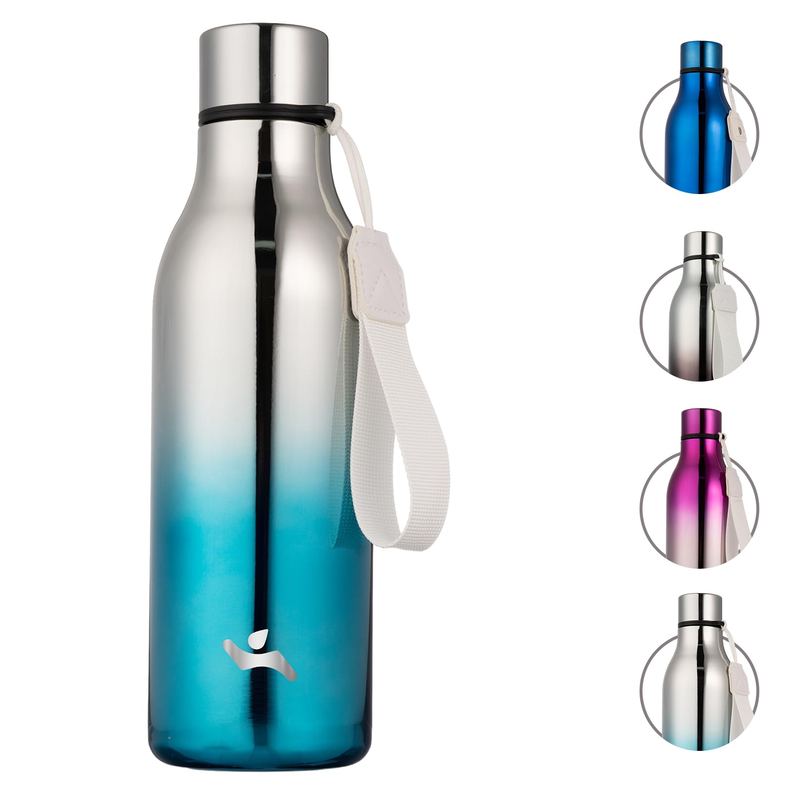 Konokyo Insulated Water Bottle with Strap,18 oz Double Wall Stainless Steel Vacuum Bottles Metal Water Flask,Blue Lagoon
