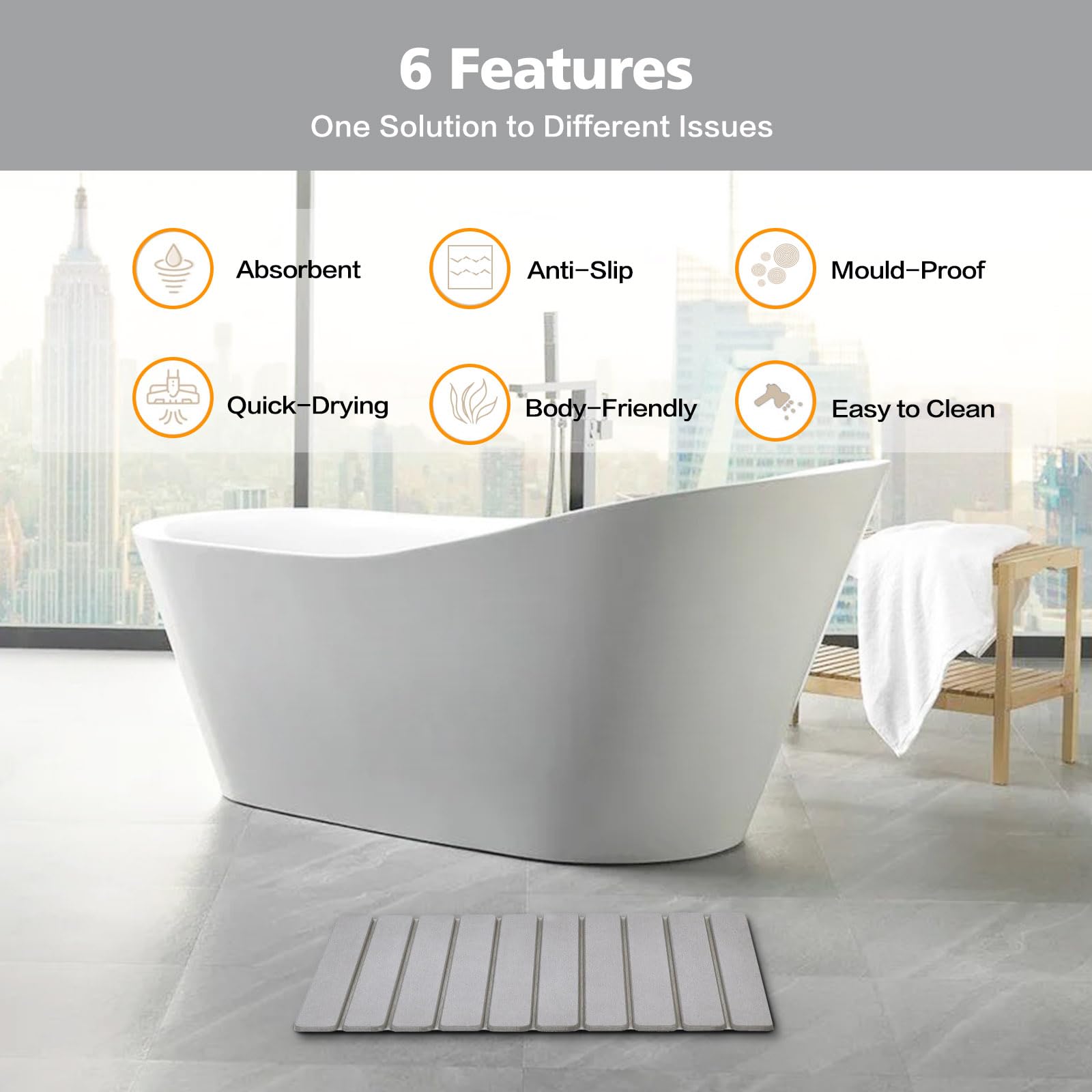 Foldable Stone Bath Mat, Diatomaceous Earth Bath Mat, Non-Slip Super Absorbent Quick Drying Bath Stone Mat, Luxury Bath Mat For