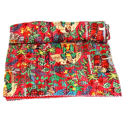 Mtreon Red Cotton Quilt Handmade Bed Cover Cotton Kantha Blanket Throw Home Decor Bedspread Bedsheet, Twin Size,(60 X90 Inch)