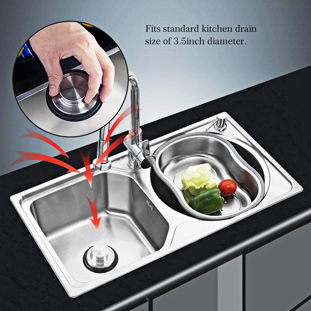 CORNERJOY 2 PCS Stainless Steel Kitchen Sink Stopper  Large Wide Rim 3.38'' Diameter - Garbage Disposal Plug