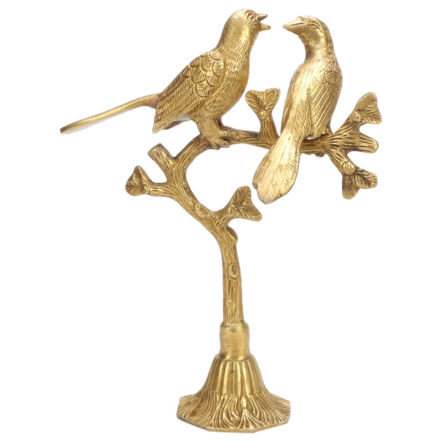 Kartique Brass Love Birds Sitting On Tree's Branch Couple Statue Decorative Bird Pair Sculpture Romantic Gifts | Height 10''