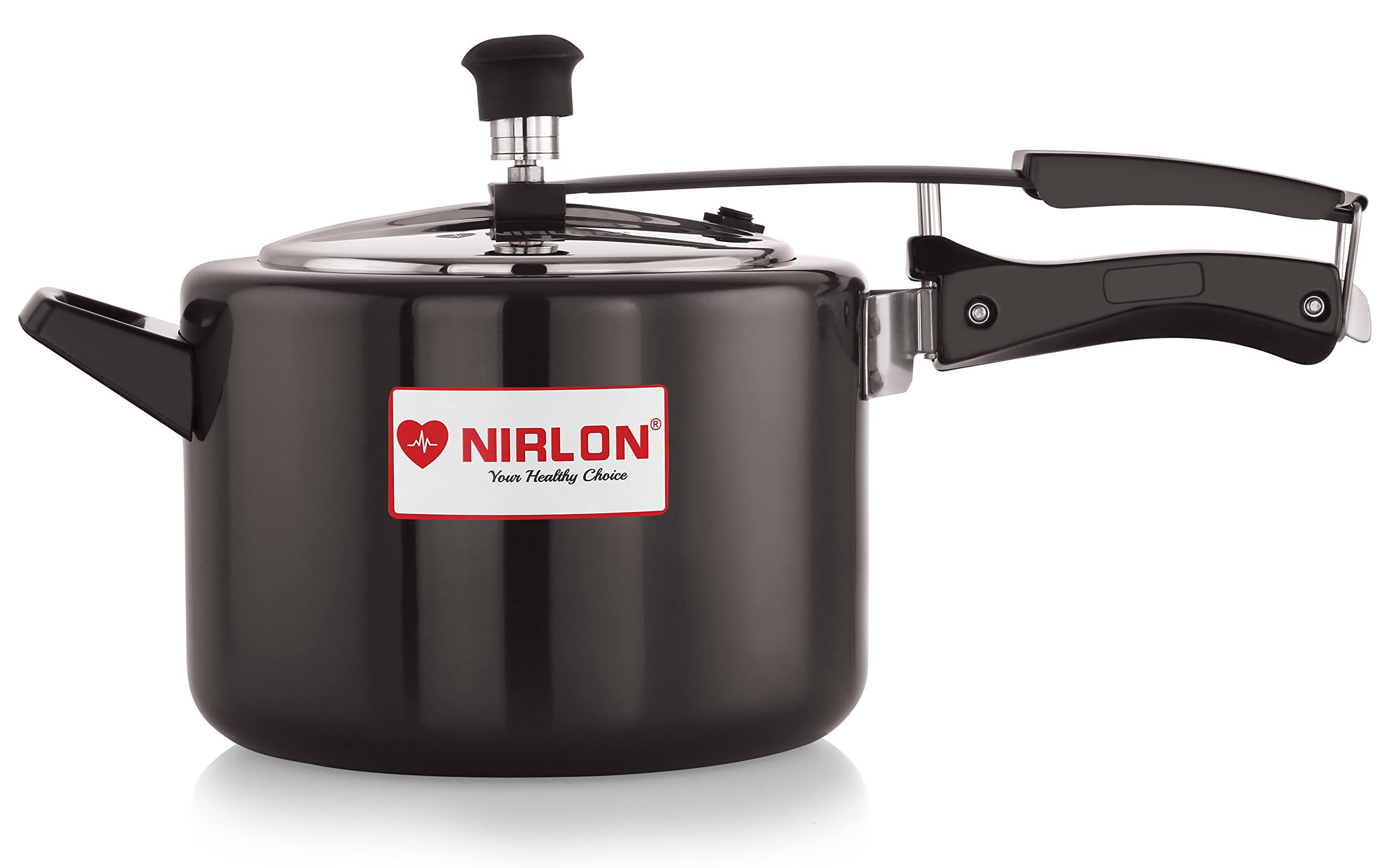 Nirlon Induction And Gas Compatible Hard Anodised Inner Lid Aluminium Pressure Cooker, 5 Litre, Black