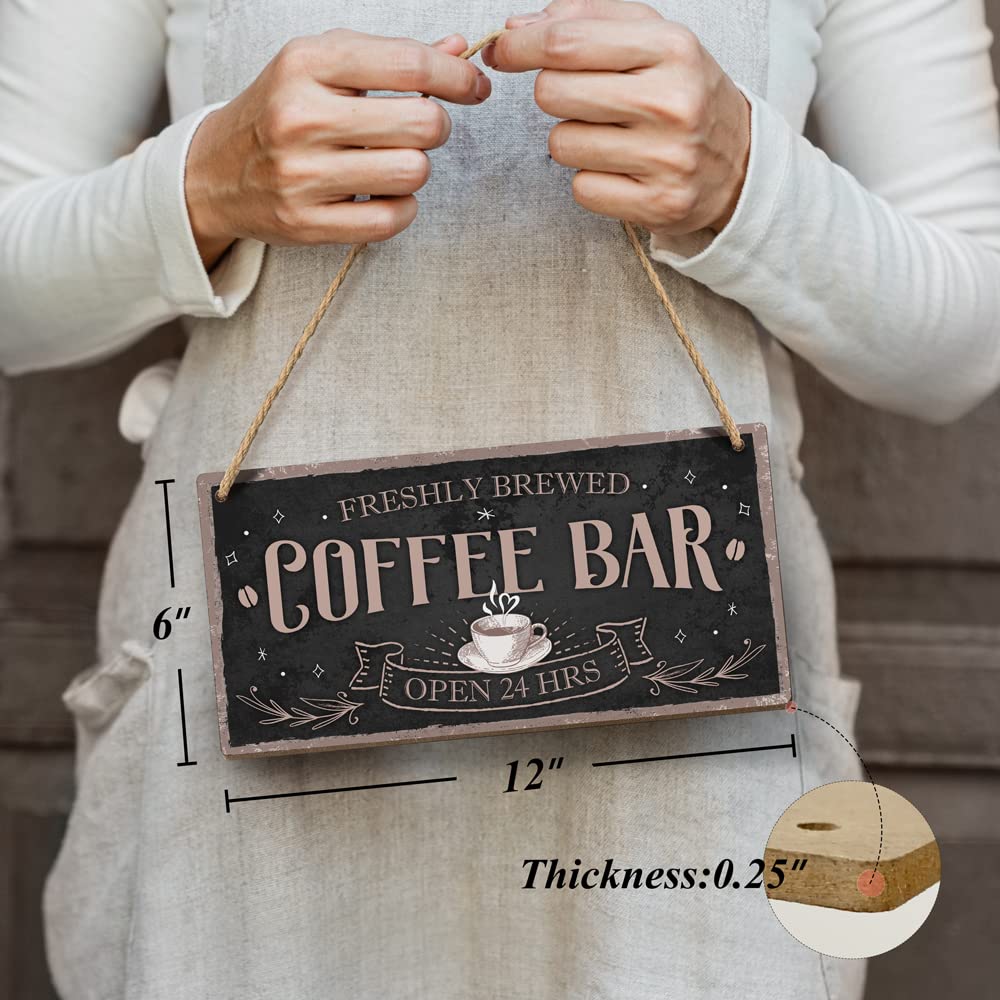 Heuhuww Freshly Brewed Coffee Bar Sign 6x12 Retro Plaques for Coffee Bar Corner Shop Kitchen Dining Room,Gifts for Friends-Brown