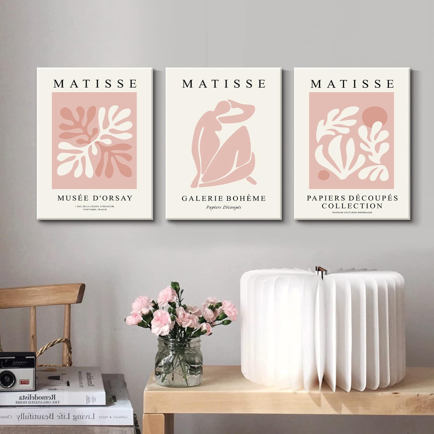 Djmwtb Matisse Abstract Canvas Wall Art Framed Set Of 3 Pink Flower Market Poster Prints Modern Aesthetic Pictures Minimalist Wa
