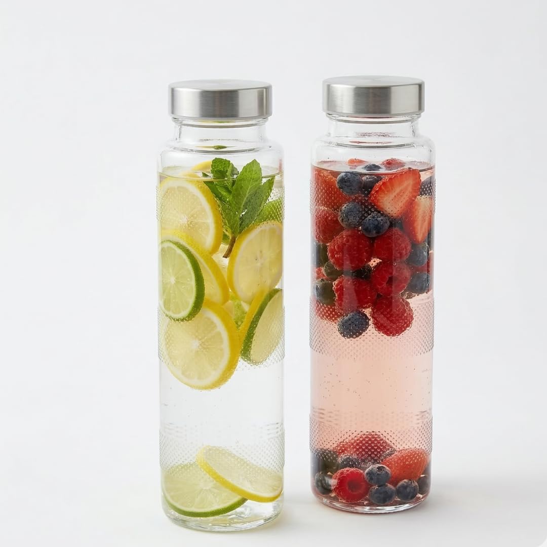Croco Jar Transparent Milk, Water And Juice Glass Bottle With Leak-Proof,Beverage Glasses With Air Tight Lid (Pack Of 2, 750 Ml)