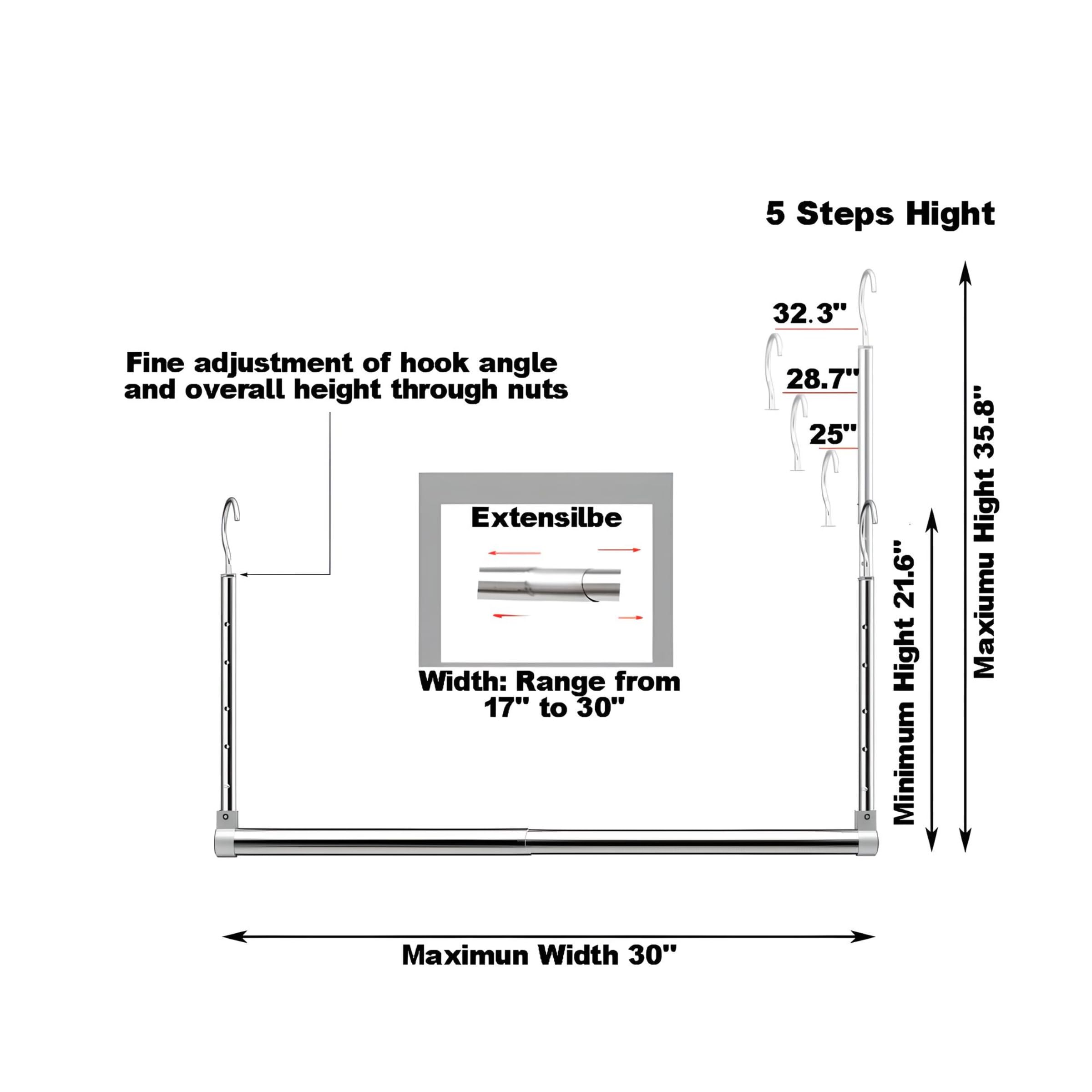 Adjustable Hanging Closet Rod, Extender Hanging Rod, Closet Hanging Organizer, Heavy Duty Closet Bar, Hanging Rod (2 Pack, Chrom