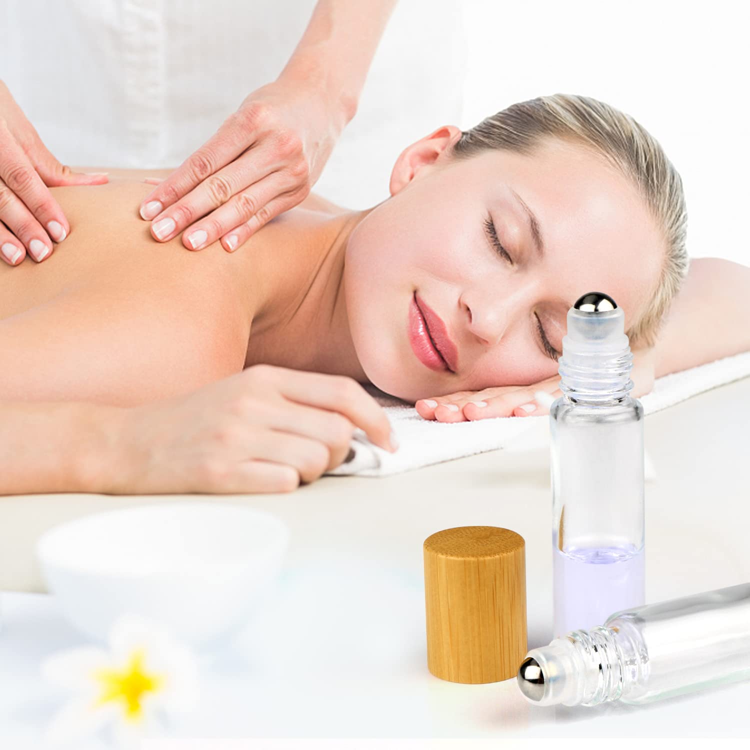 Clear Refillable Glass Empty Roll On Bottles Roller Bottle,10Ml Bamboo Roll On Bottle For Essential Oils Perfume Sample Bottles