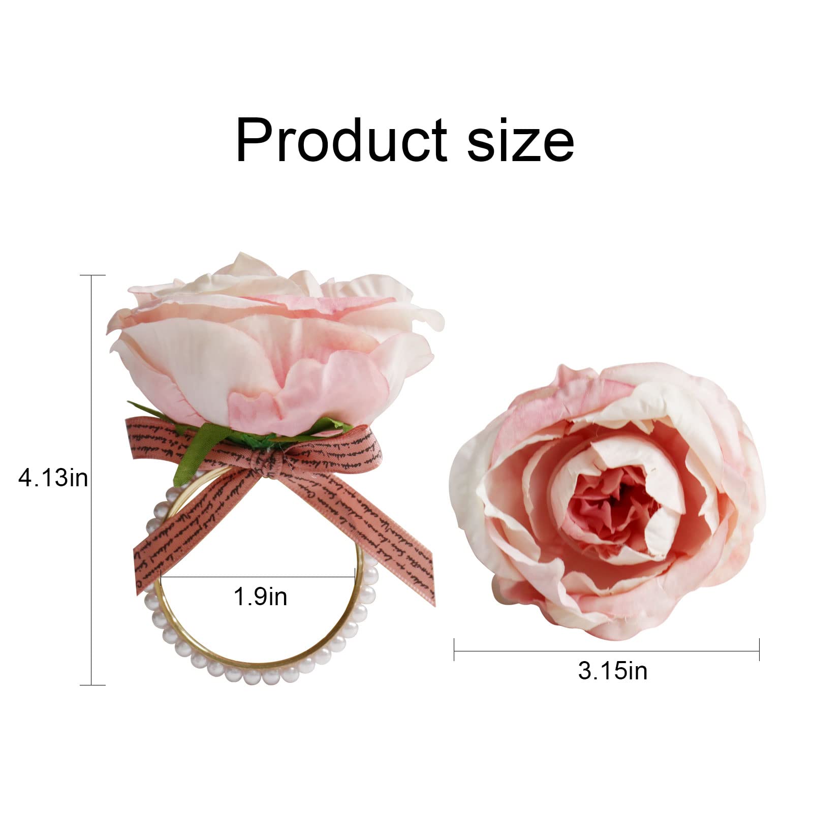 Getfitsoo Pearl Napkin Rings Set Of 6, Rustic Rose Napkin Rings Flower Dinner Napkin Holder For Mother'S Day,Wedding,Dinners,Par