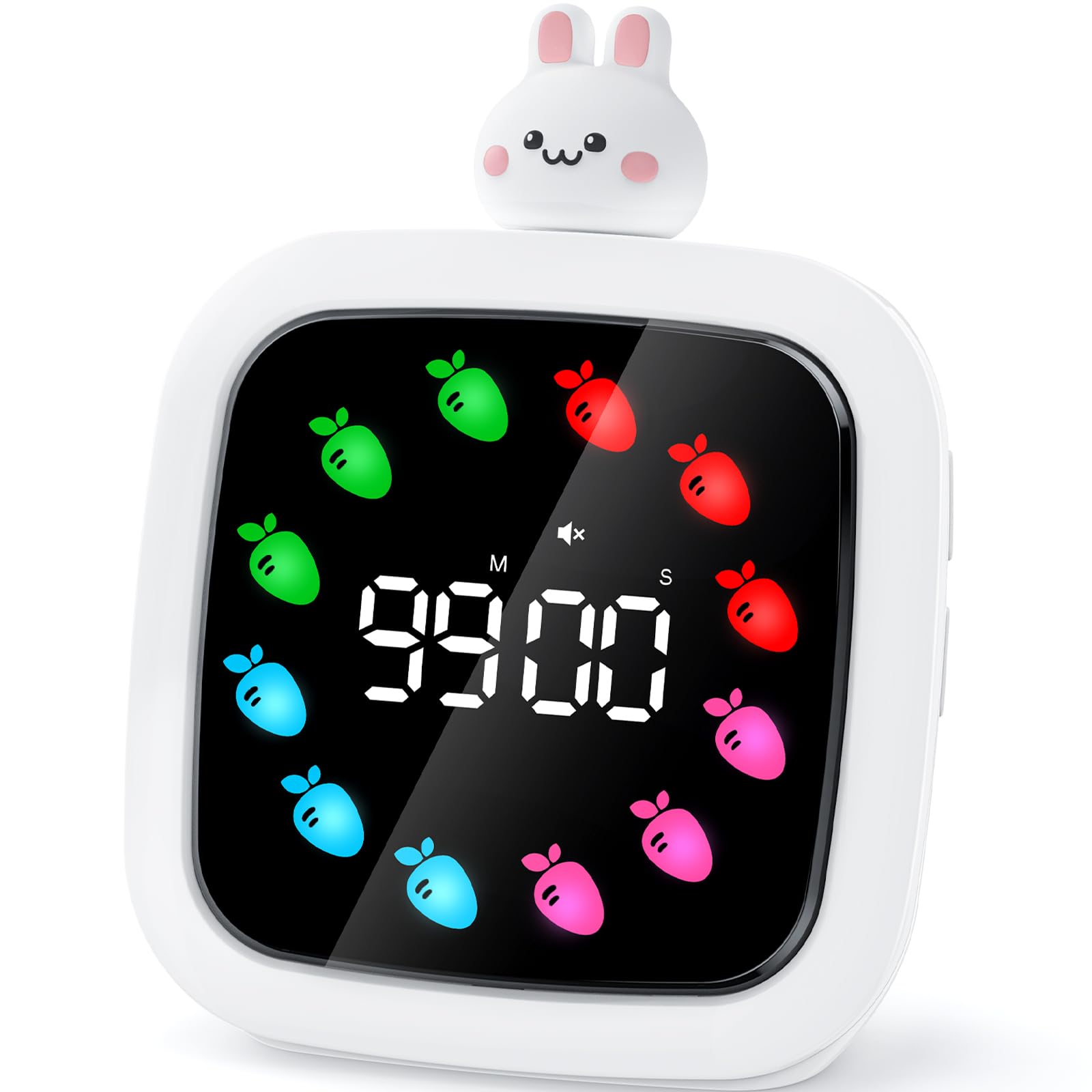 Yunbaoit Digital Visual Timer for Kids, Rechargeable 99-Minute Silent Countdown Timer with 19 Ringtones, 9 Optional DIY Color Ca