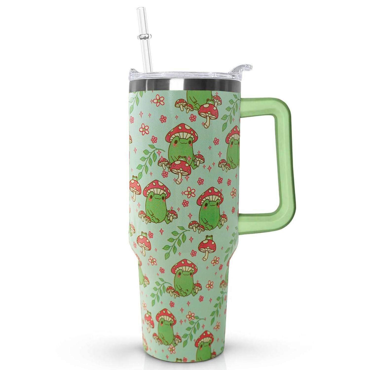 Ceovfoi 40oz Frog Tumbler with Handle Lid and Straw, Vacuum Insulated Travel Coffee Mug Cup for Women Girls, Frog Gifts for Love