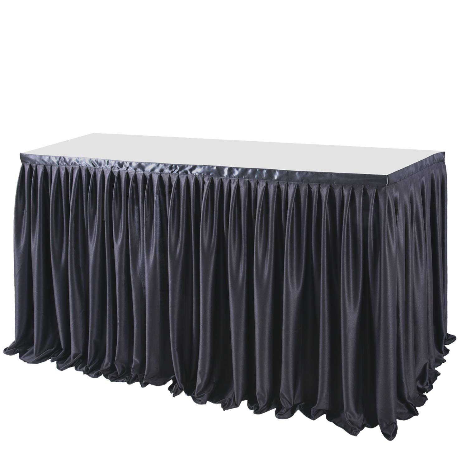 17ft Black Table Skirts for Rectangle Tables Polyester Table Skirt Ruffle Tablecloth for Birthday Party Banquet Black Theme Party Wedding Bridal Shower Table Decorations