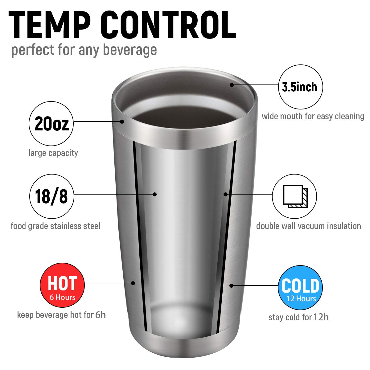 Comooo 20Oz Stainless Steel Tumbler Double Wall Vacuum Coffee Cup Insulated Travel Mug With Lid And Straw Durable Powder Coated
