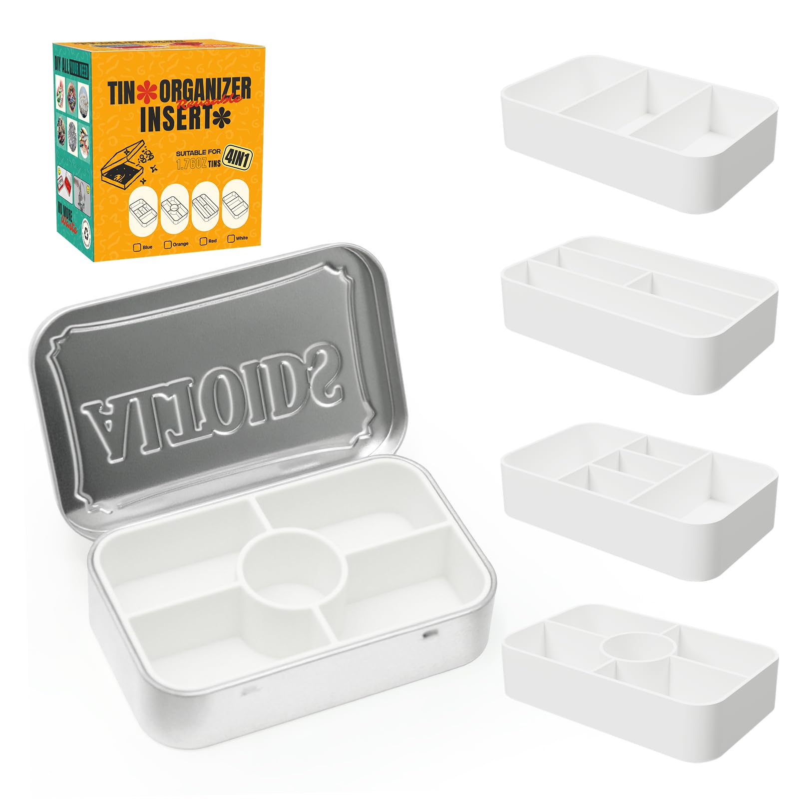 Wzporzst Hard Plastic Organizer Insert Compatible with Altoids 1.76oz Mint Tins, Sturdy Compartment Storage Box for Personal Sto