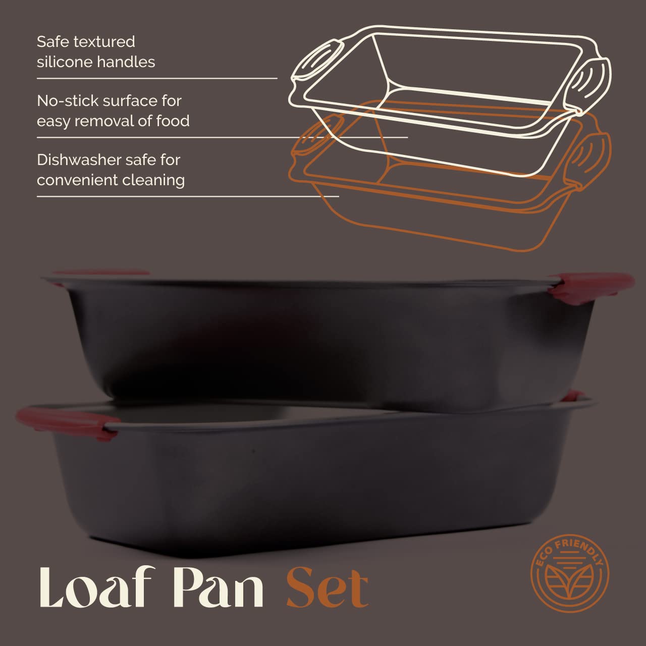 Stone & Clay & Large Loaf Pan - Carbon Steel Non-Stick Bakeware With Removable Silicone Handles - Perfect For Pound Bread Loaves