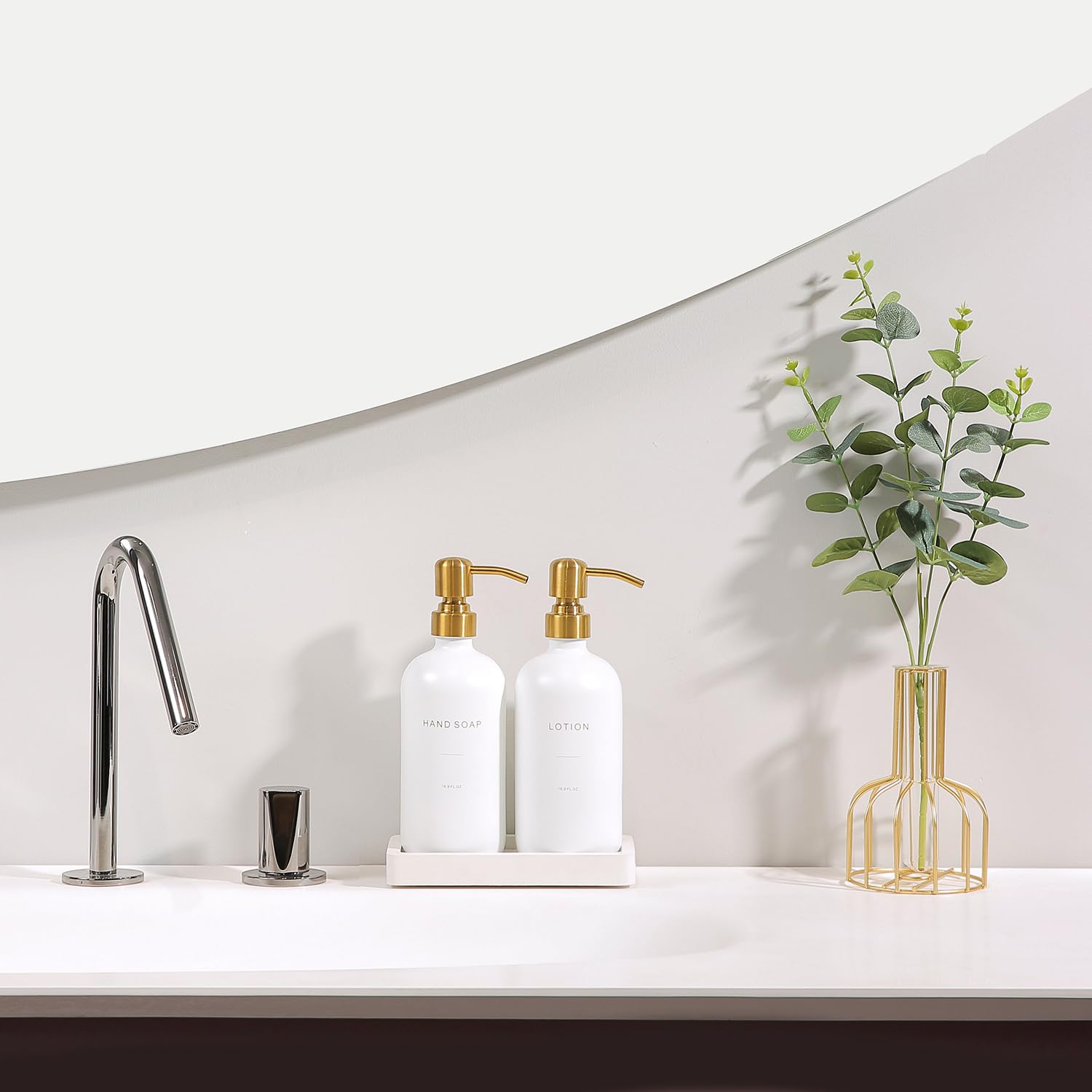 Prus Waso Gold Soap Dispenser Bathroom Set, Glass Hand Soap Dispenser, And Lotion Dispenser With Gold Stainless Steel Pump, Perf