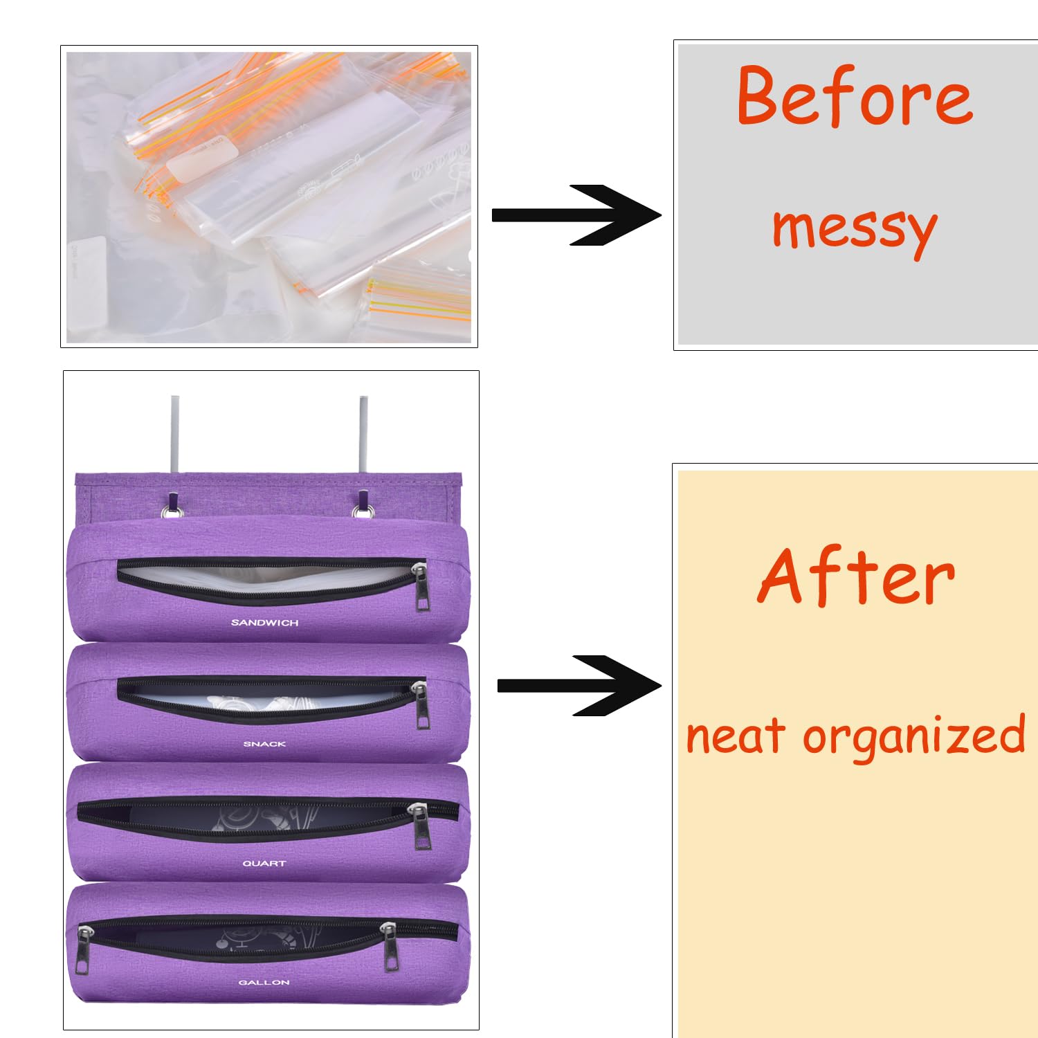 Ziplock Bag Organizer Compatible With Ziploc Gallon, Quart, Sandwich & Snack Food Storage Bag, Kitchen Plastic Bag Storage Organ
