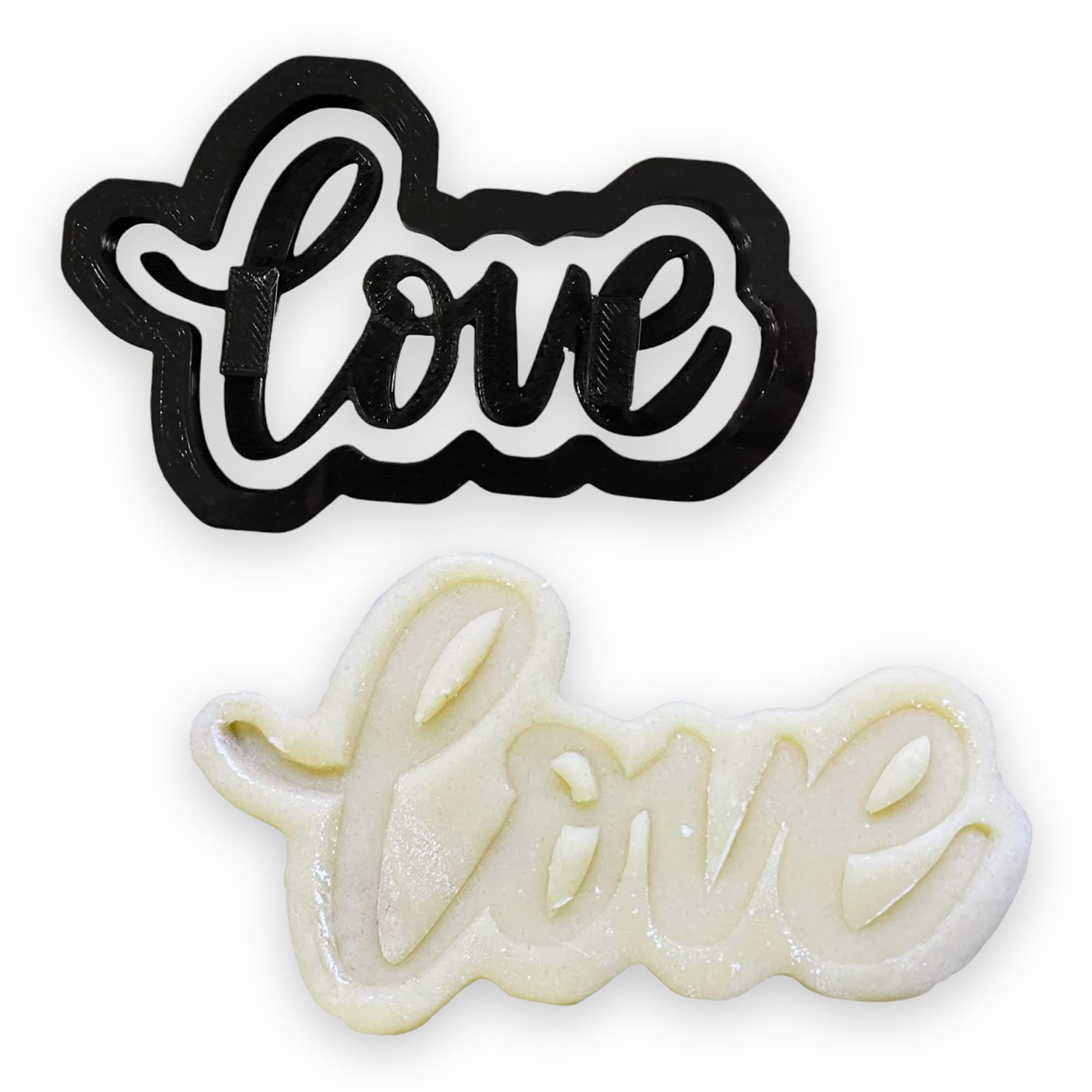 Love Word Outline Cookie Cutter With Love Script Cursive Stamp Impression (5 Inch)