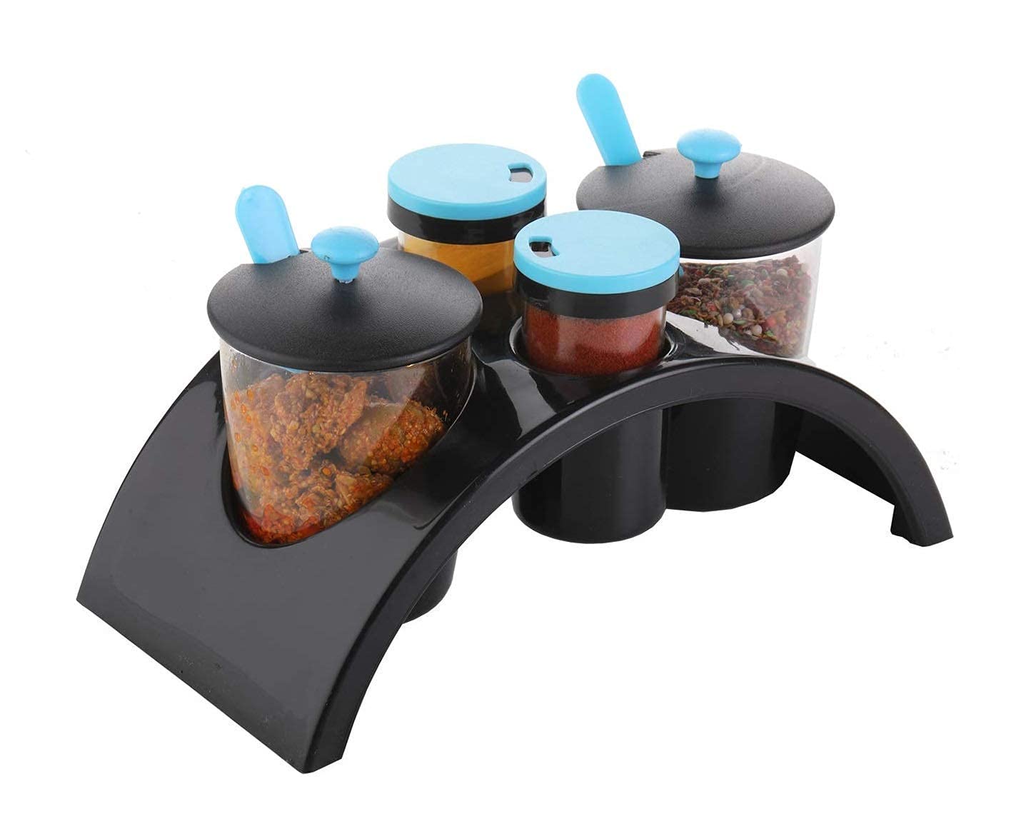 Parabrahma 4 In 1 Aachar Pickle Spice Jar Container Stand For Dining Table Stand Dry Fruit Jar Serving Condiment Set With Lid Sp
