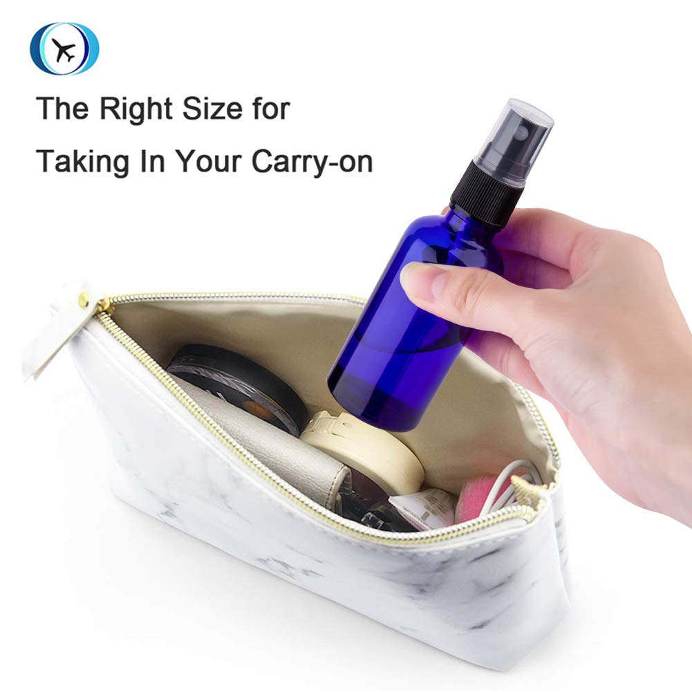 Hydior 2Oz Small Fine Mist Spray Bottles For Essential Oils, Blue Glass Spray Bottle 3 Pack