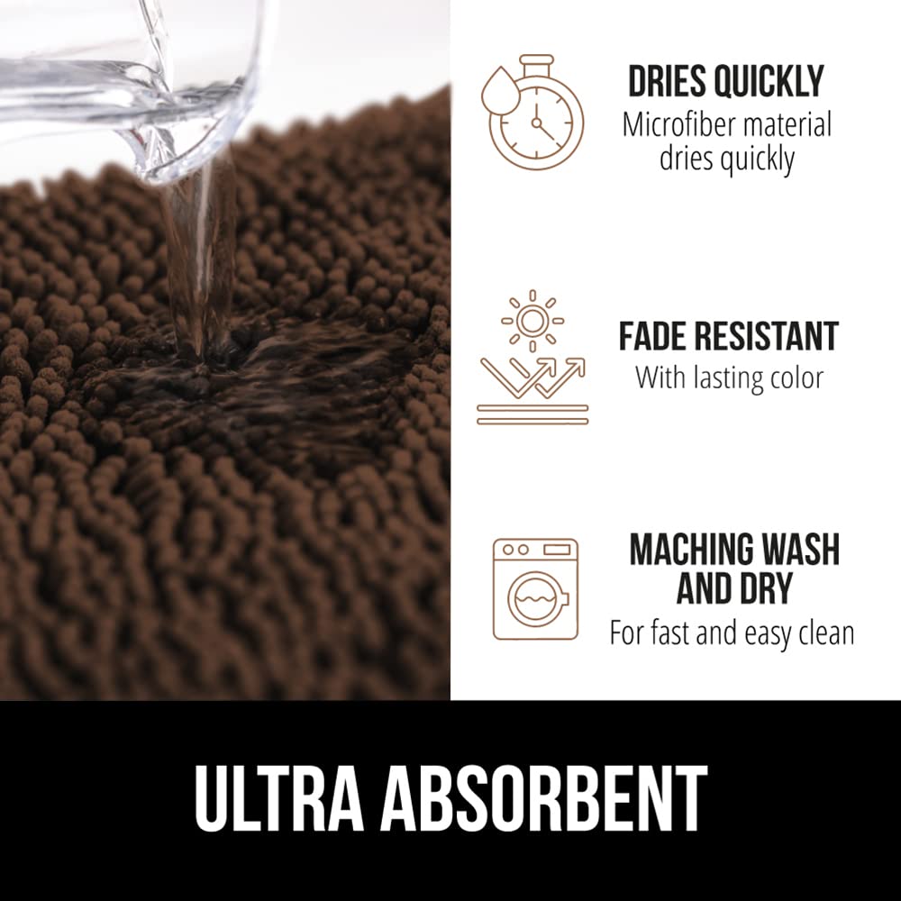 Gorilla Grip Bath Rug  Thick Soft Absorbent Chenille Rubber Backing Bathroom Rugs  Microfiber Dries Quickly  Shaggy Machine Washable Mats  Plush Durable Rug  Bathtub and Shower Floor  24x17  Brown