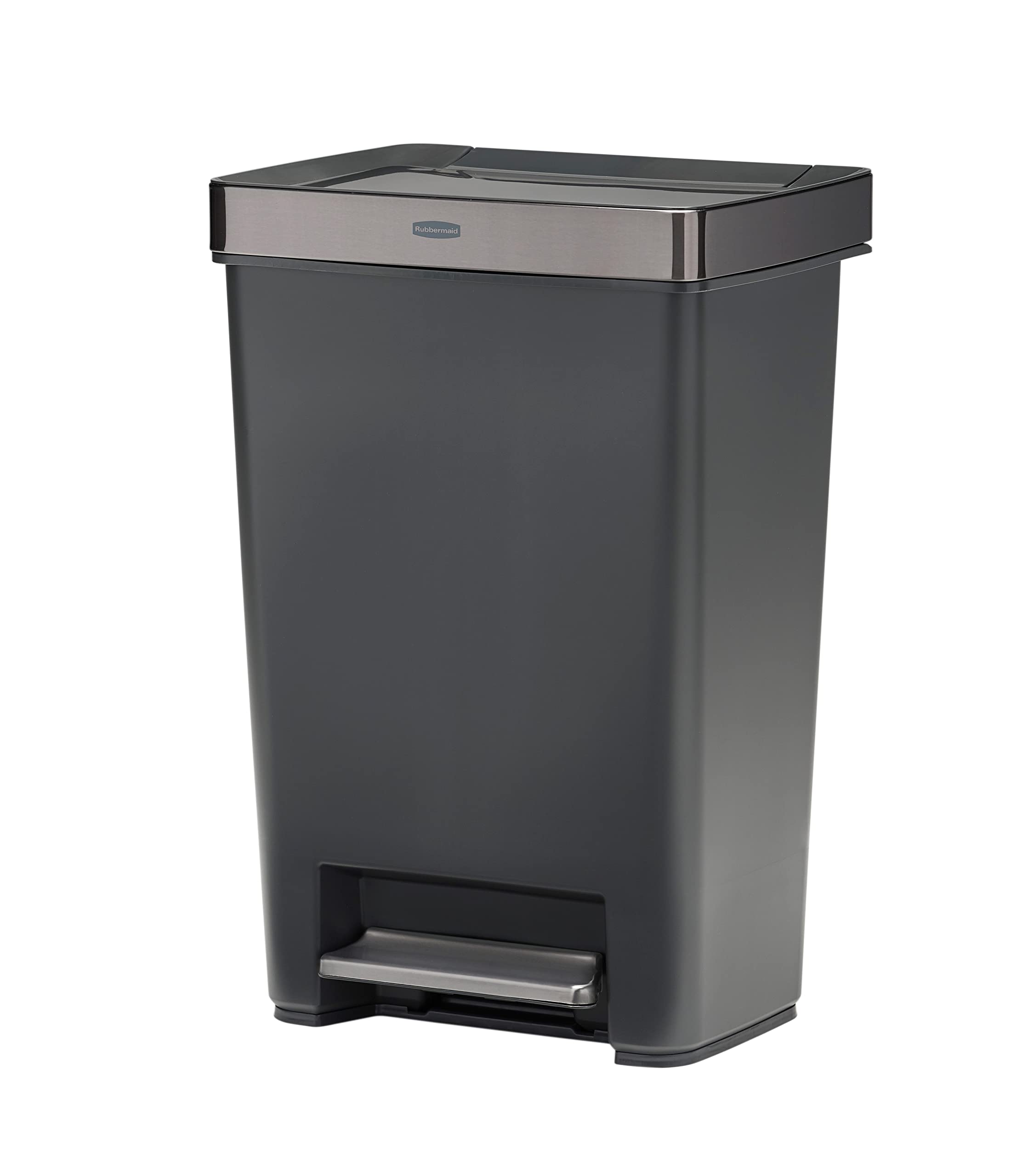Rubbermaid Premier Series Iv Step-On Trash Can For Home And Kitchen, With Stainless Steel Lid, 12.4 Gallon, Charcoal
