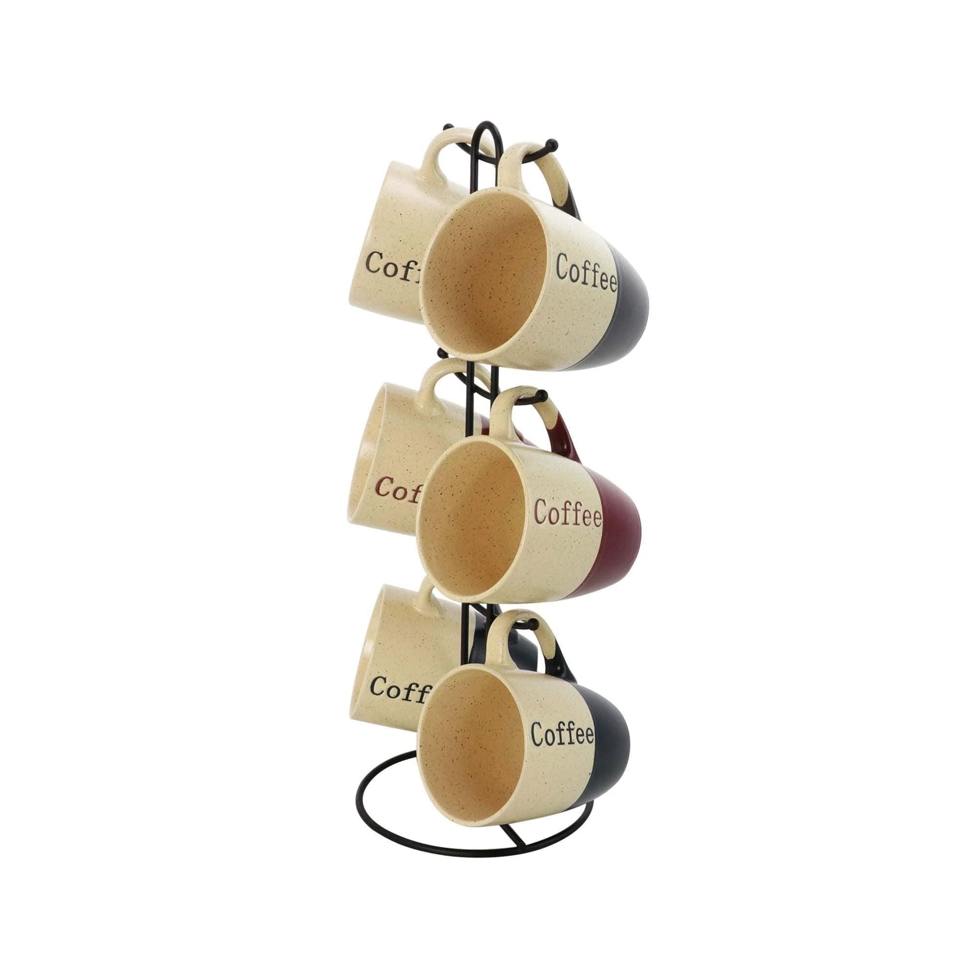 Elama Smooth Stoneware Mug Cup Set, 7 Piece, Assorted, 12 fluid ounces