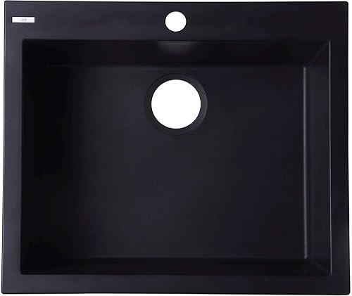 Alfi Brand Ab2420Di-Bla Drop-In Single Bowl Granite Composite Kitchen Sink 24 Black