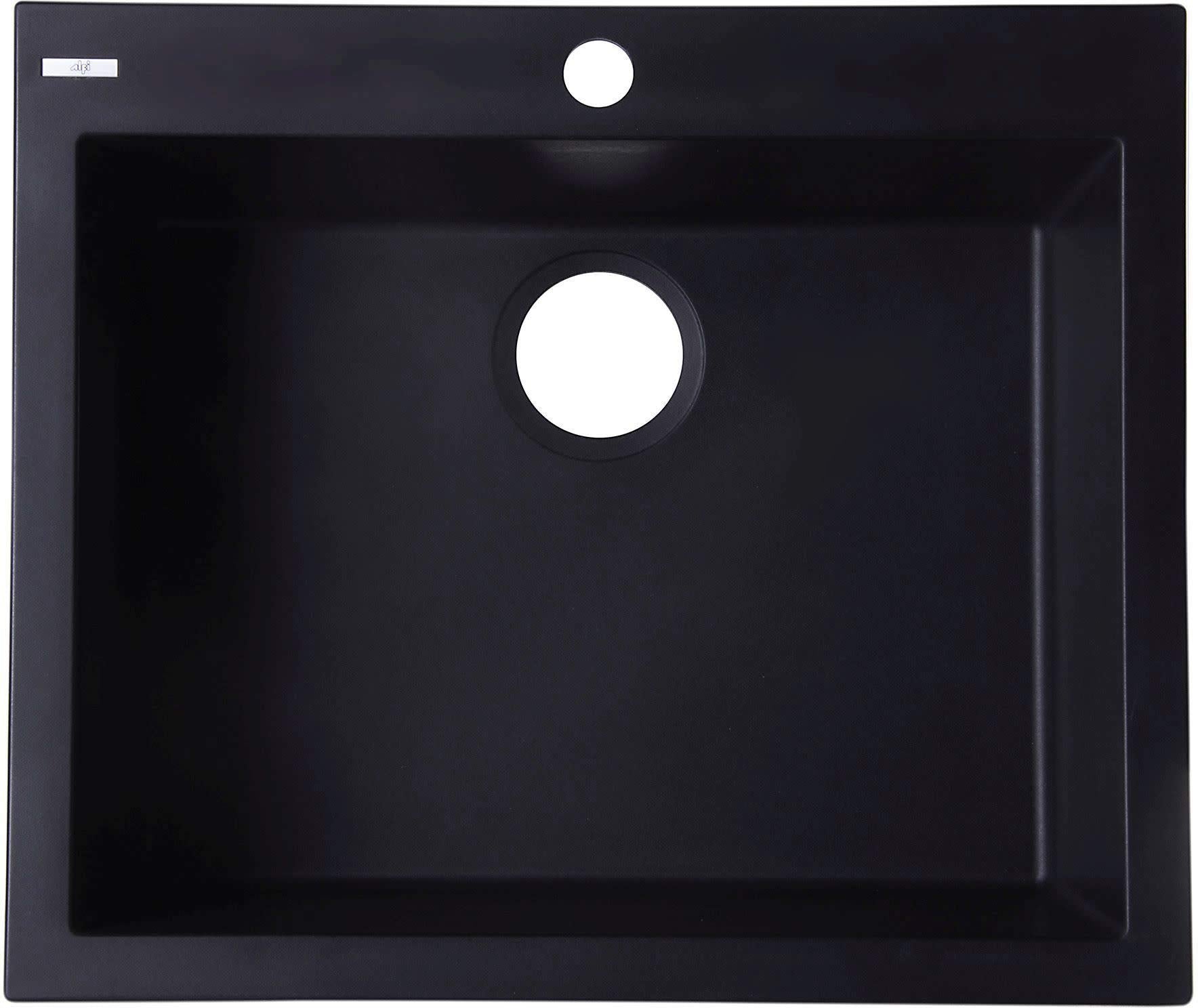 Alfi Brand Ab2420Di-Bla Drop-In Single Bowl Granite Composite Kitchen Sink 24 Black