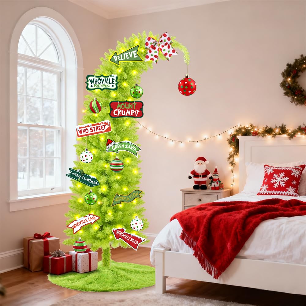 YUJUN 5.25ft Christmas Whimsical Bendable Artificial Tree, 150 LED Lights Christmas Green Tree Skirt with Timer 8 Lighting Modes