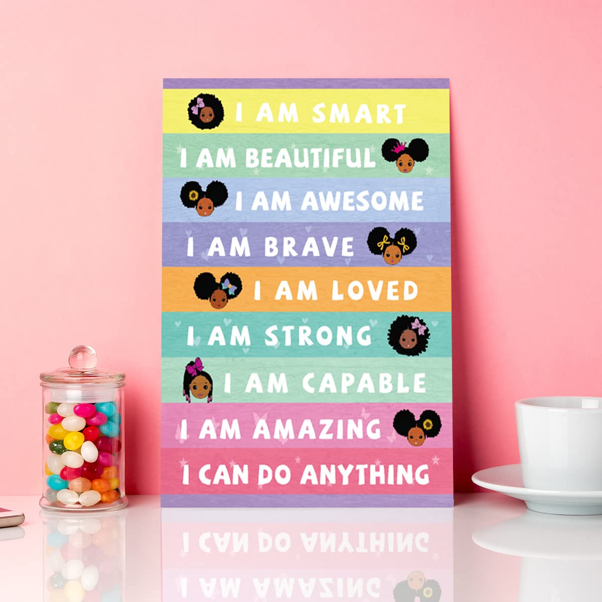 Affirmation Wall Decor,I Am Smart Black Girl Affirmation Inspirational Wall Art Canvas,Black Girl Motivational Canvas Framed Wal