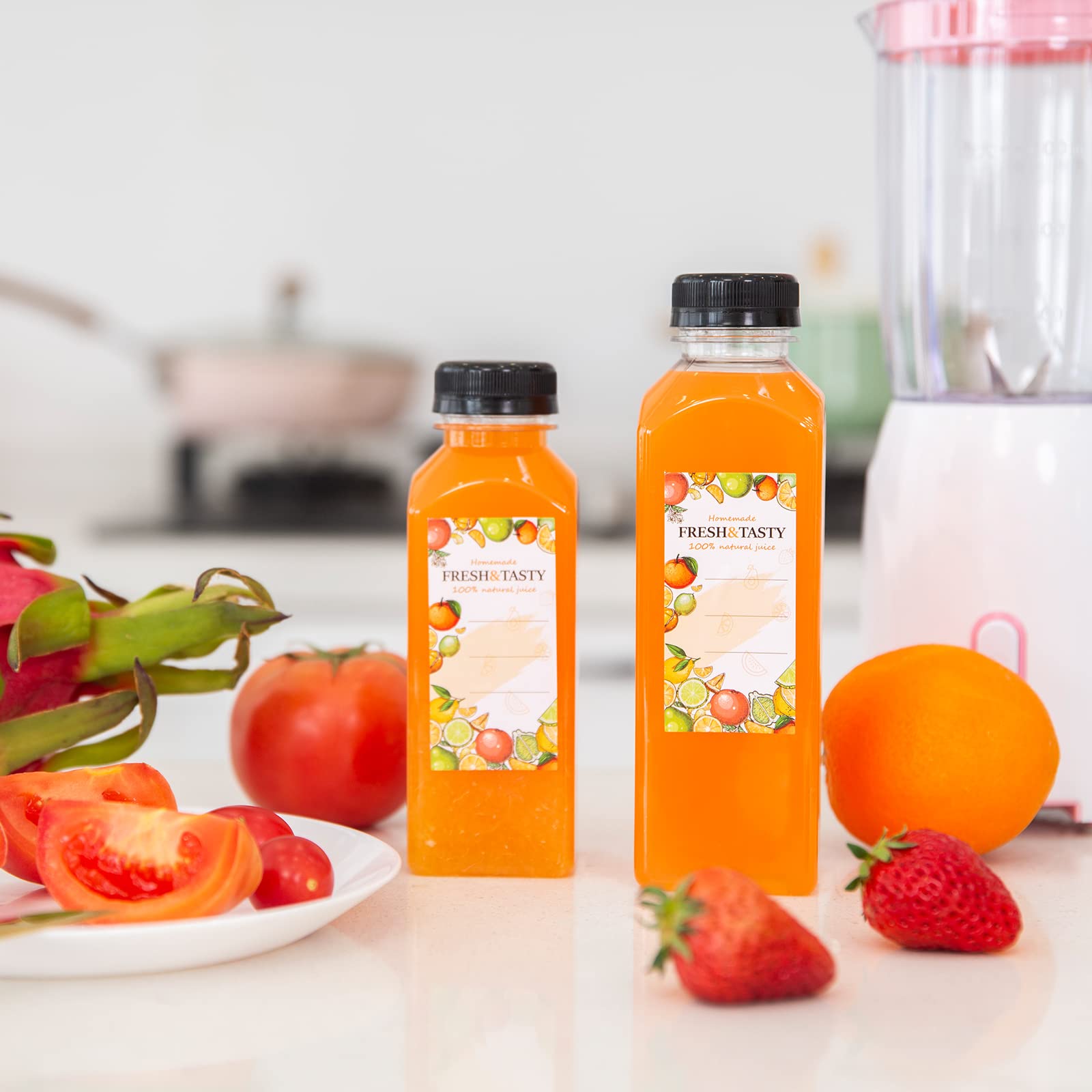 Tomnk 100Pcs Juice Bottles, 12Oz Plastic Bottles With Caps, Reusable Juice Bottles With Caps Clear Bulk Beverage Containers With