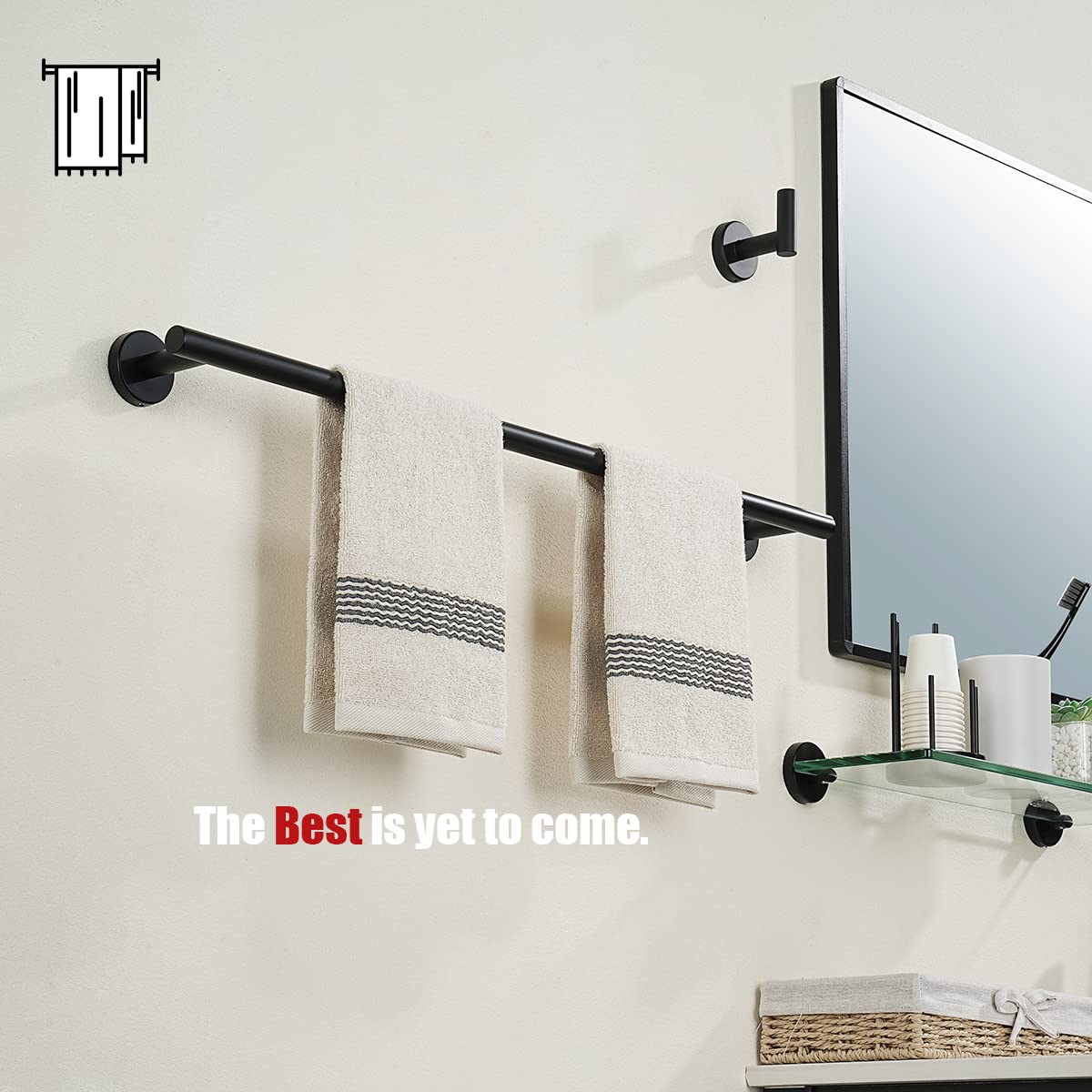 JQK Black Towel Bar  24 Inch 304 Stainless Steel Thicken 0.8mm Towel Rack Bathroom  Towel Holder Matte Black Wall Mount  Total Length 27 Inch  TB110L24-PB