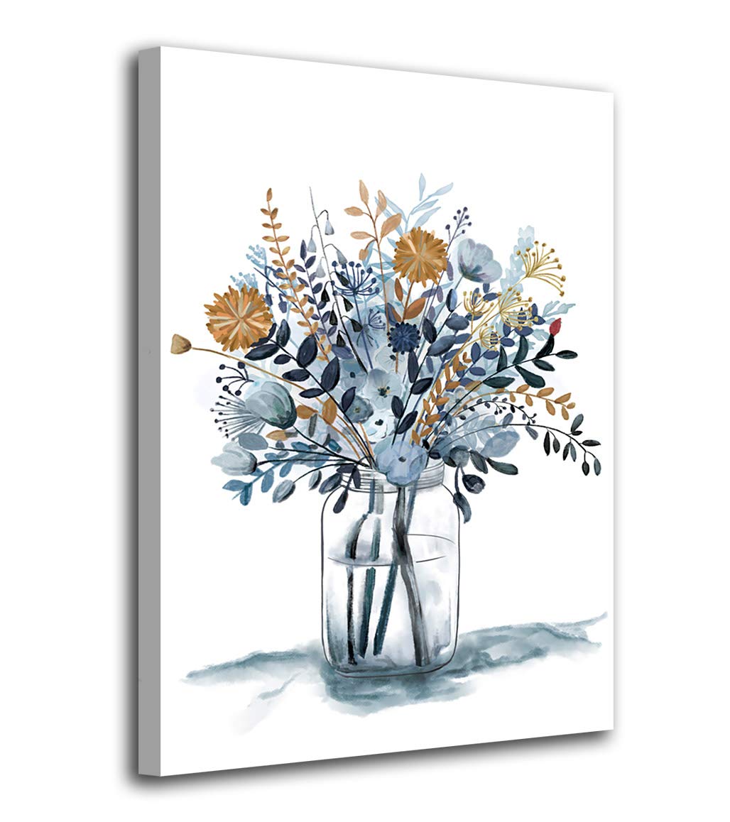 Navy Blue Flowers Canvas Wall Art Bedroom Wall Decor Minimalistic Bouquet Canvas Pictures Blossom Watercolor Artwork Indigo Flor