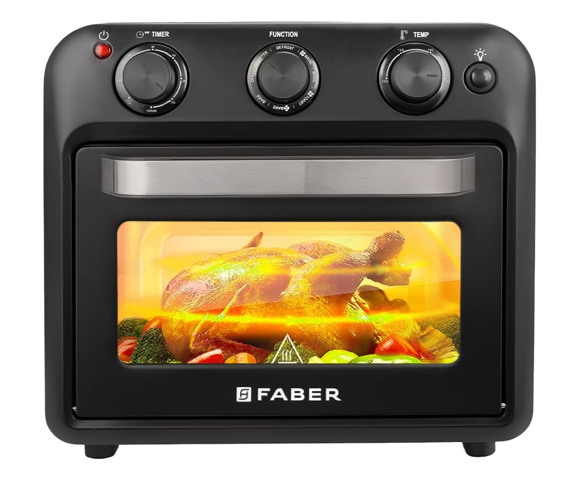 Faber 20 Liter 1500 Watts Air Fryer Oven|Fry, Bake, Roast, Toast, Defrost, Grill, Reheat & Broil|85% Less Oil|Temperature & Time