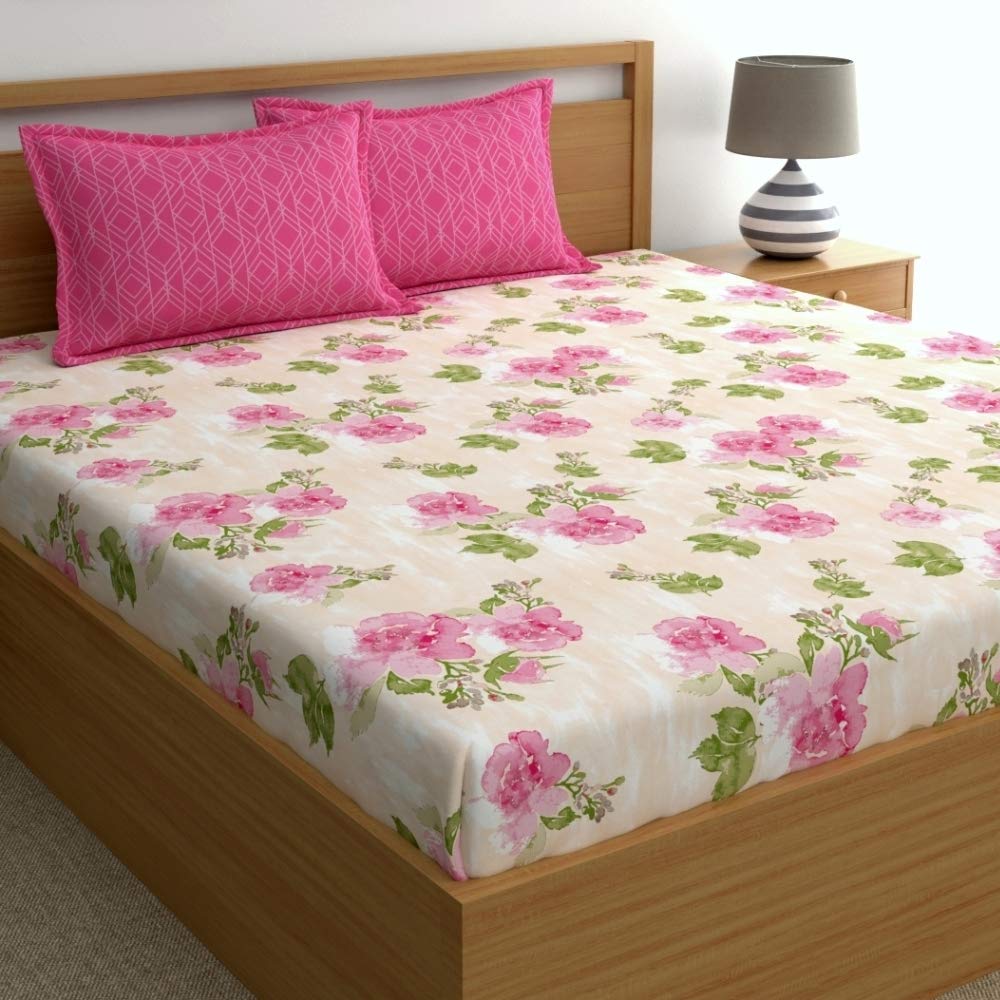 Dreamscape 100% Cotton Bedsheet for King Bed, 186 TC, 1 Bed Sheet (Size 87 x 108 inches) with 2 Pillow Covers  Pink
