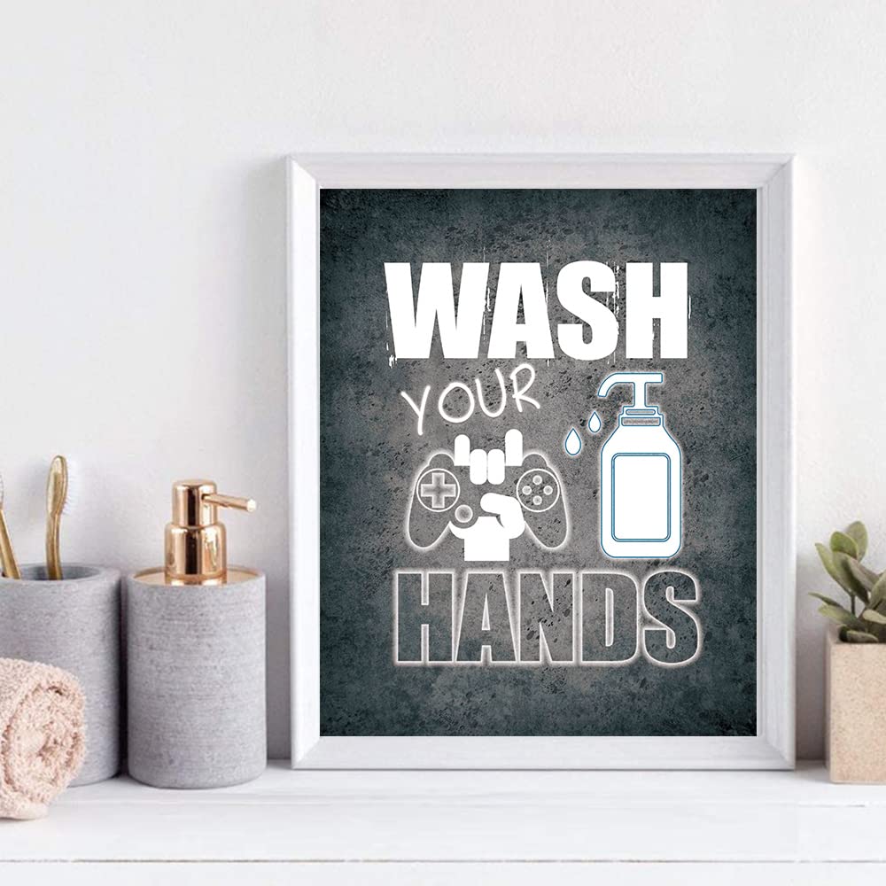 Suuura-Oo Cool Video Game Bathroom Decor Art Print Set Of 4 (8''X10''), Game Themed Bathroom Painting, Bathroom Sign Art Picture